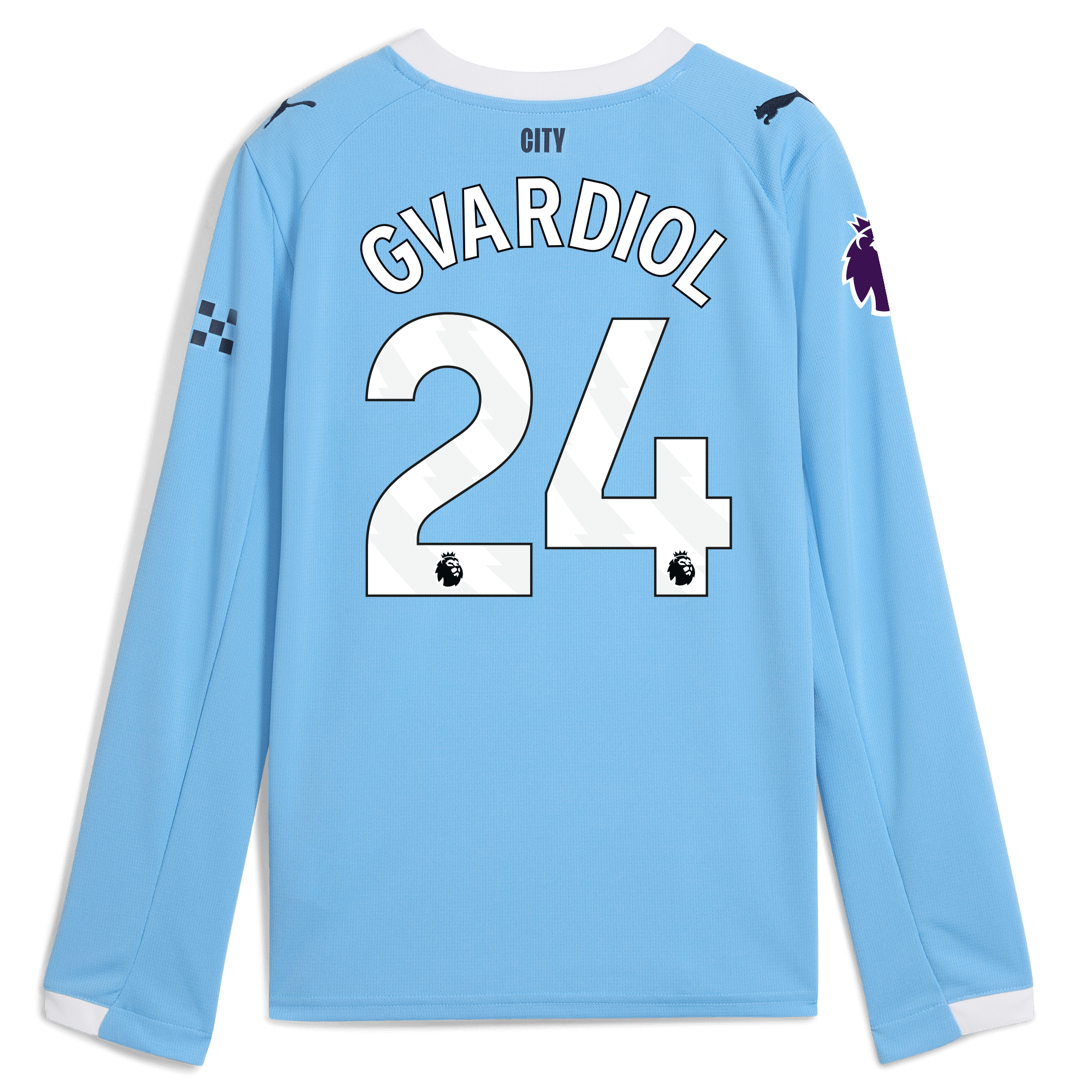 kids manchester city premier league home jersey 202526 long sleeve with gvardiol 24 printing Manchester City Shirts | Official Team Gear