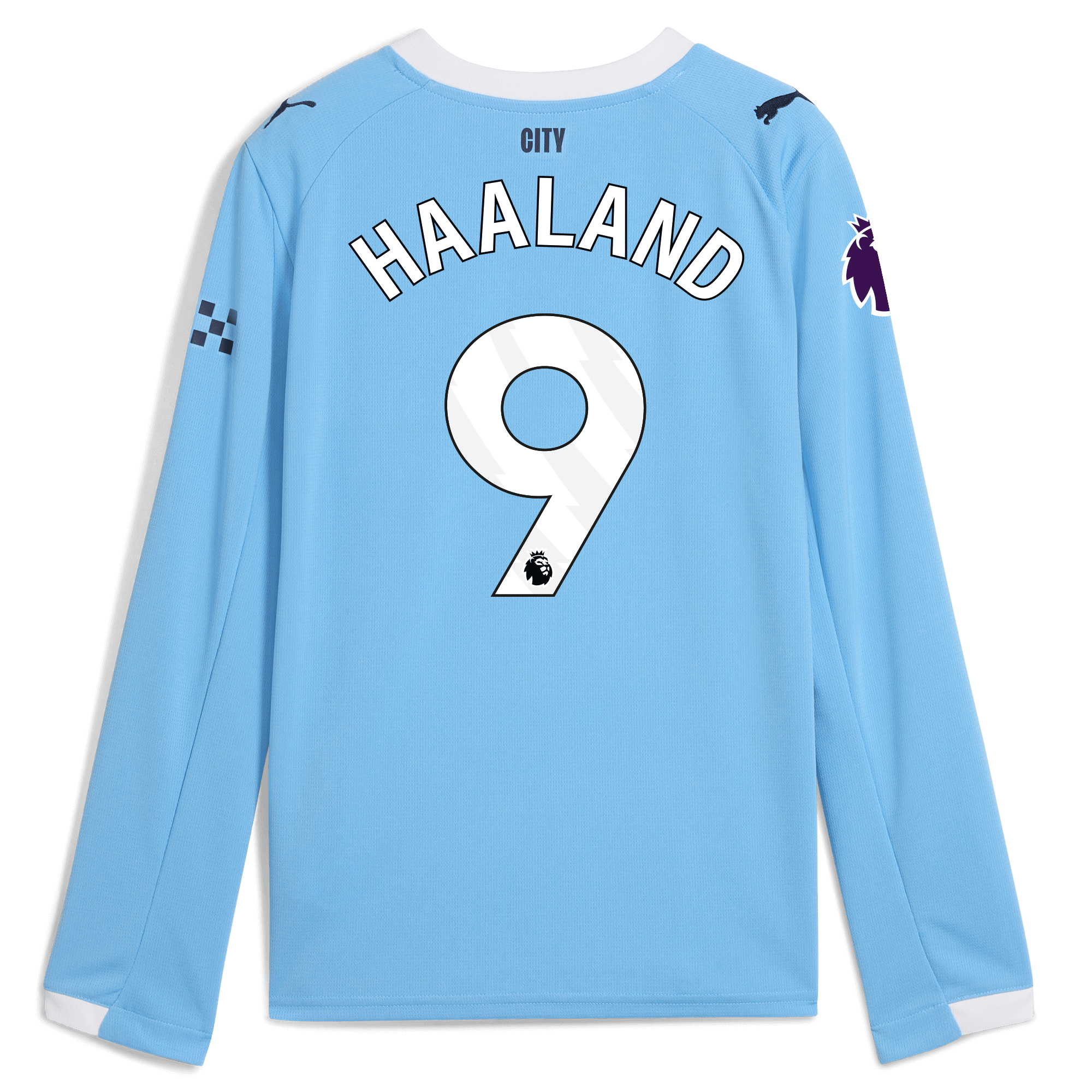 kids manchester city premier league home jersey 202526 long sleeve with haaland 9 printing Manchester City Shirts | Official Team Gear