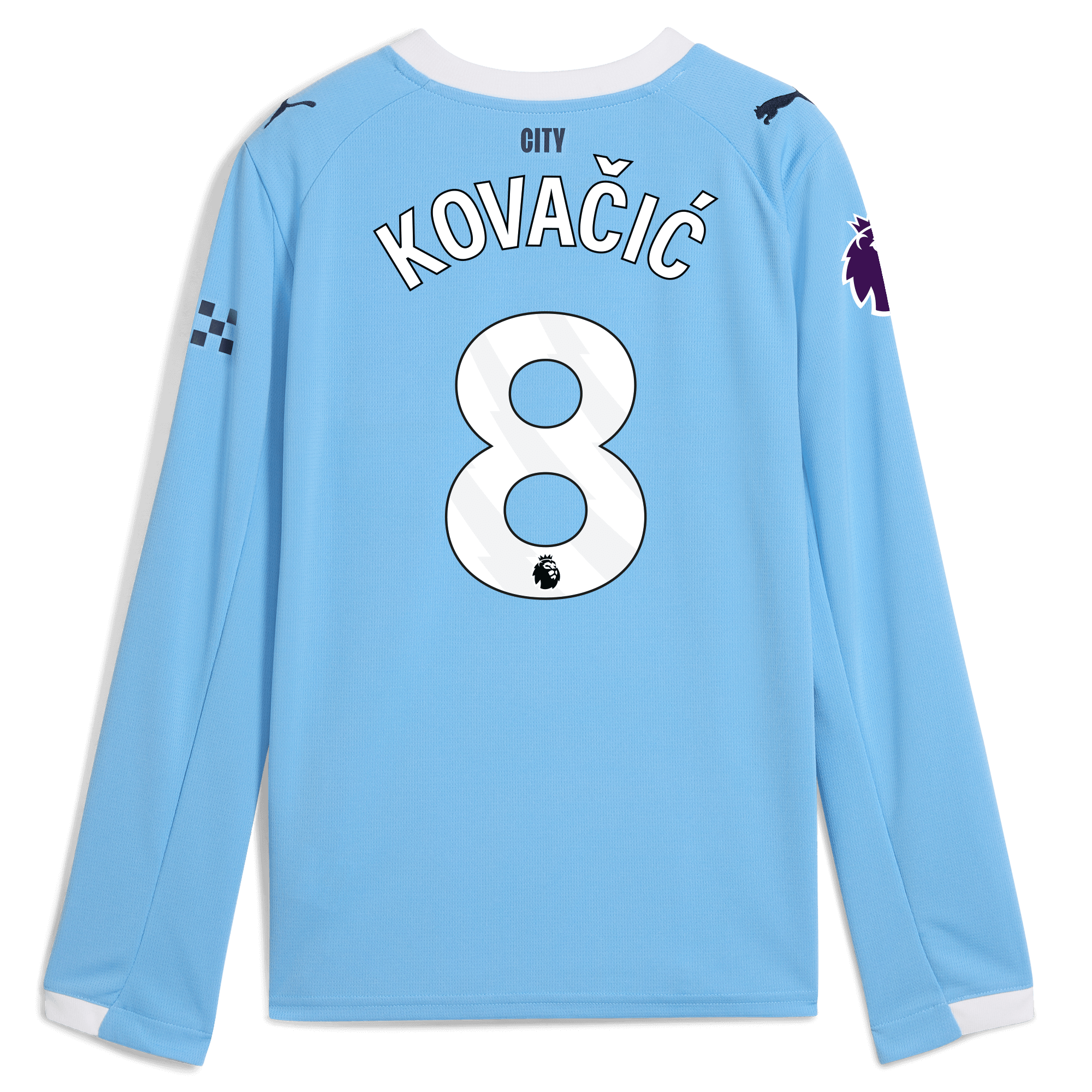 kids manchester city premier league home jersey 202526 long sleeve with kovaČiĆ 8 printing Manchester City Shirts | Official Team Gear