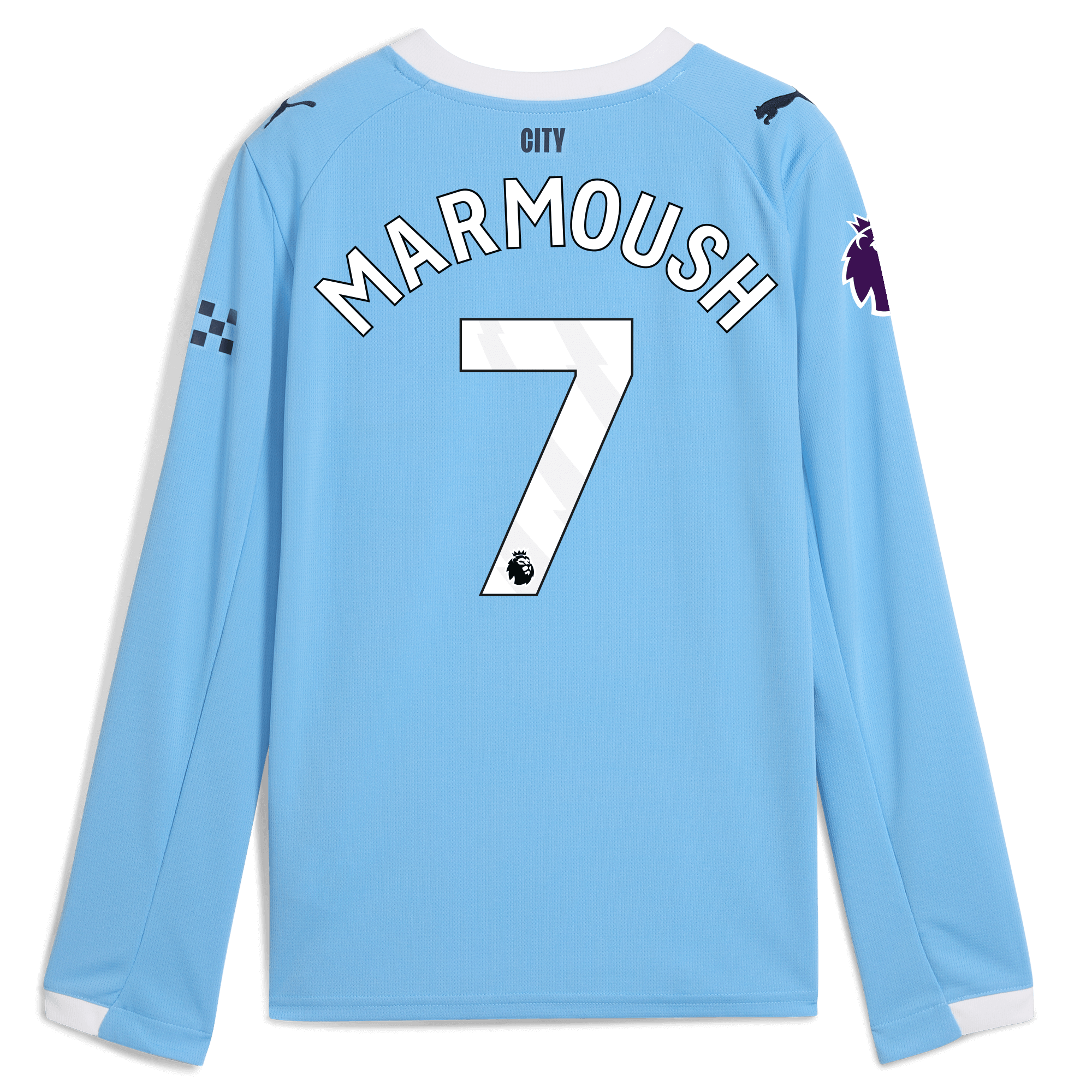 kids manchester city premier league home jersey 202526 long sleeve with marmoush 7 printing Manchester City Shirts | Official Team Gear