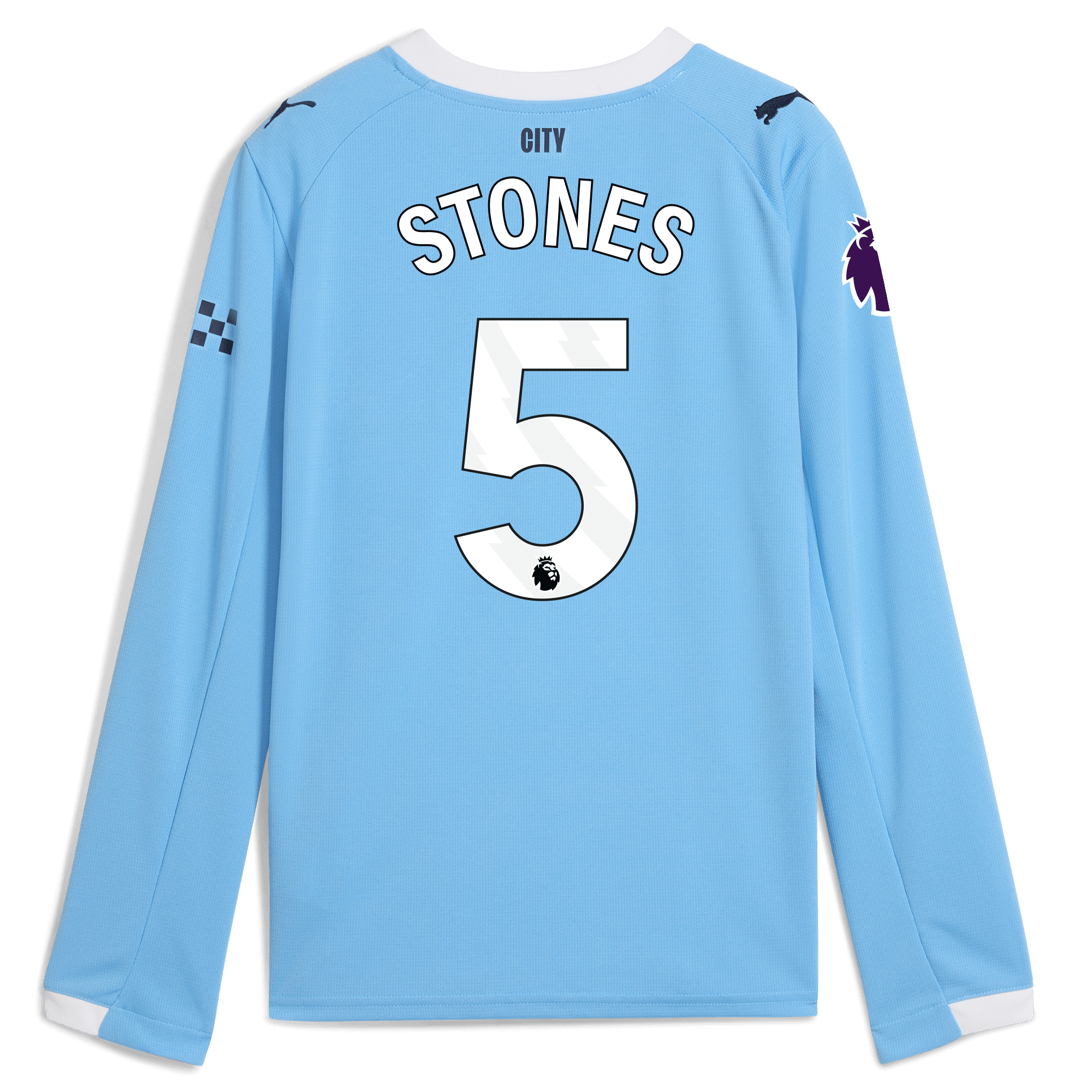 kids manchester city premier league home jersey 202526 long sleeve with stones 5 printing Manchester City Shirts | Official Team Gear