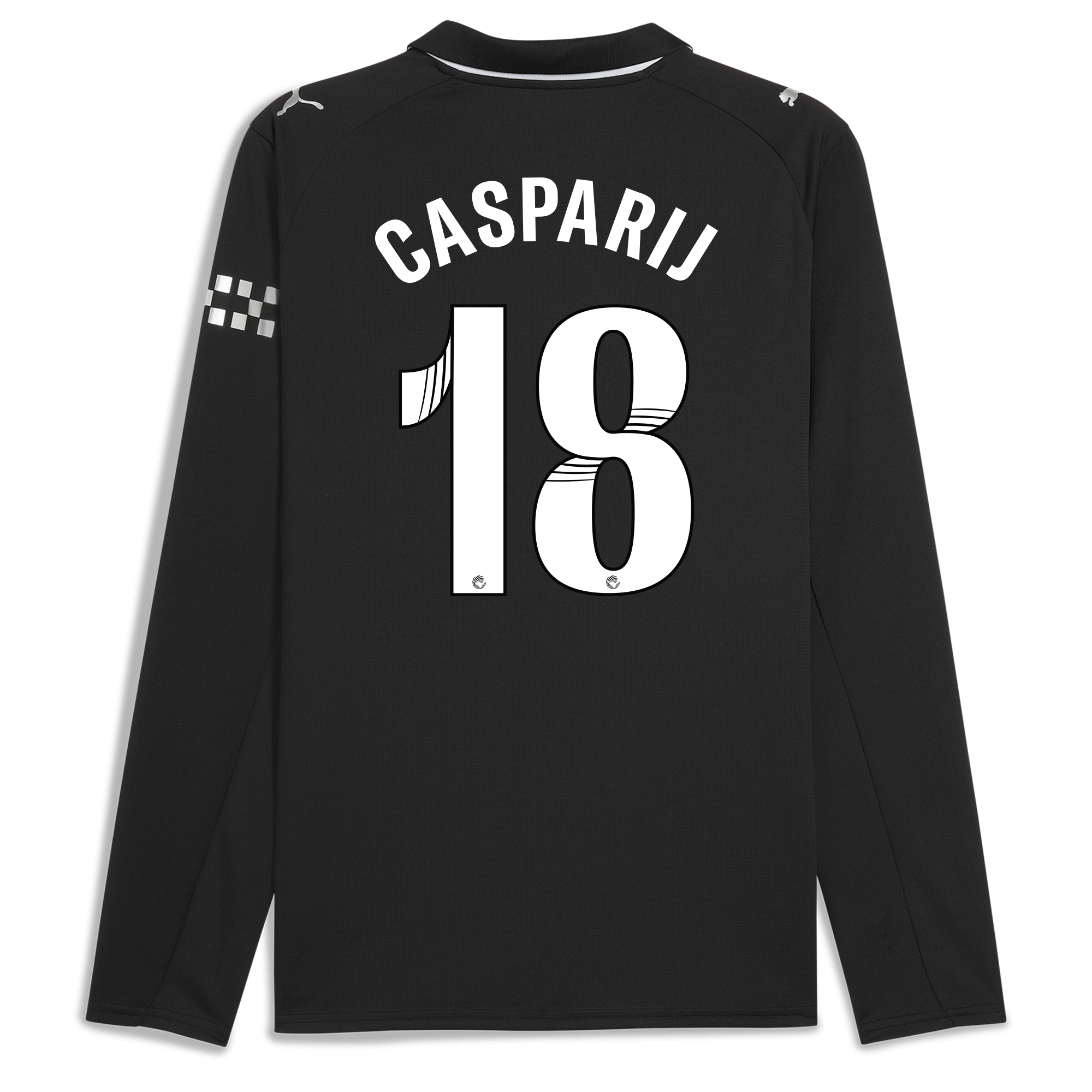 manchester city away jersey 202526 long sleeve with casparij 18 printing Manchester City Shirts | Official Team Gear