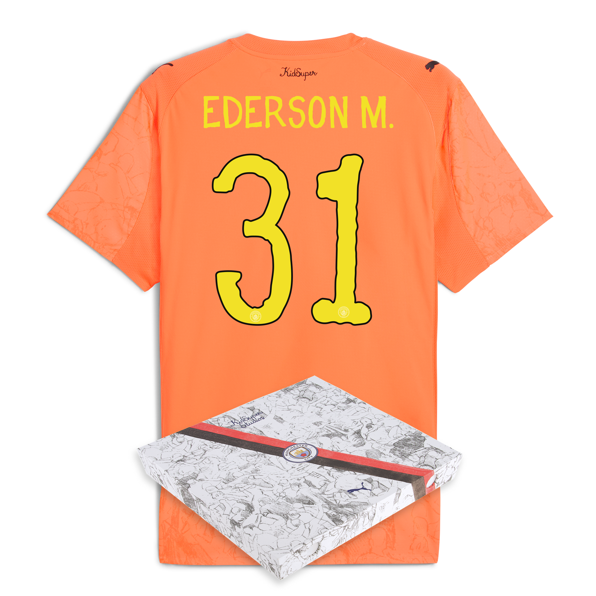 manchester city gk kidsuper authentic jersey orange 202526 with ederson m. 31 printing in gift box Manchester City Shirts | Official Team Gear