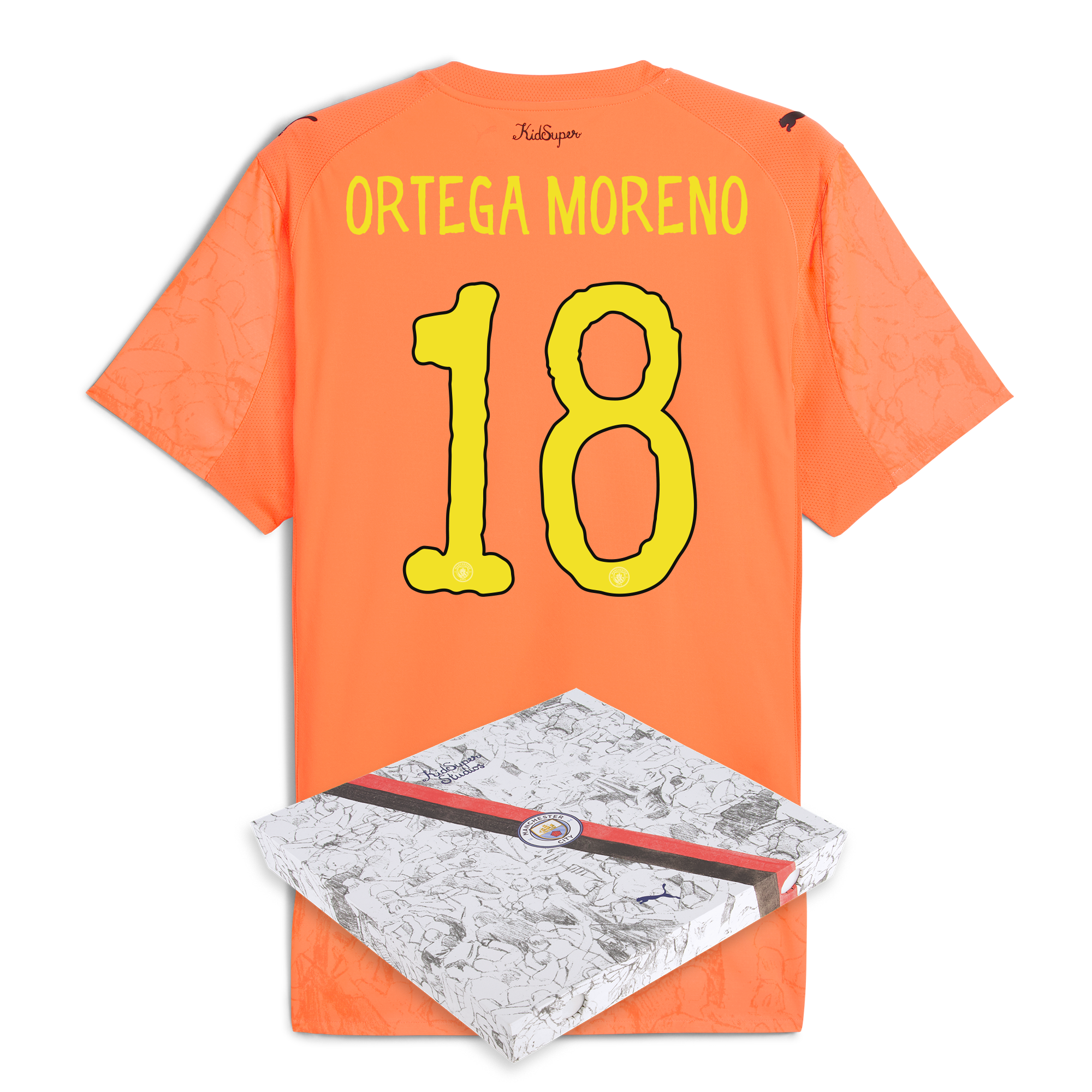 manchester city gk kidsuper authentic jersey orange 202526 with ortega moreno 18 printing in gift box Manchester City Shirts | Official Team Gear