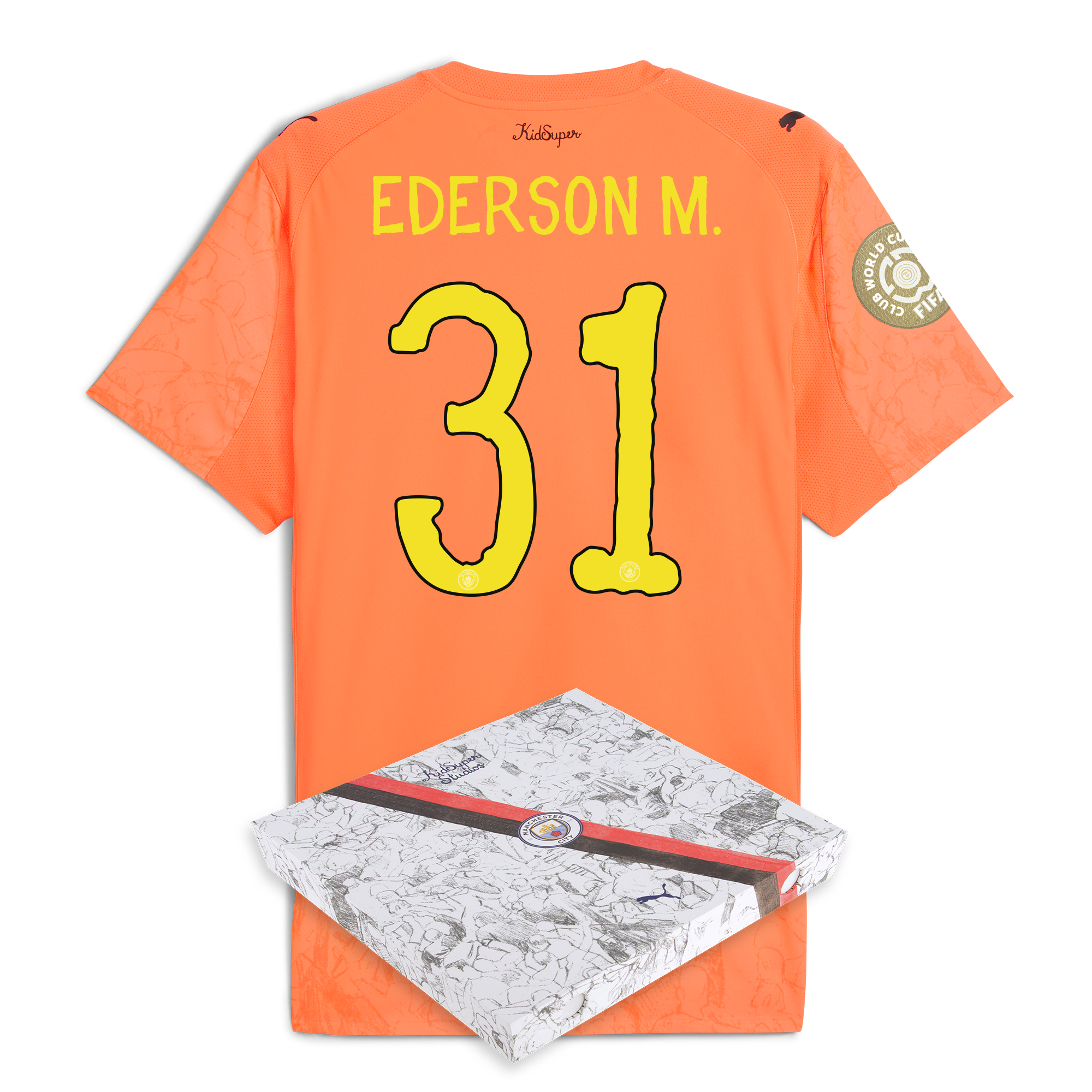 manchester city gk kidsuper club world cup authentic jersey orange 202526 with ederson m. 31 printing in gift box Manchester City Shirts | Official Team Gear