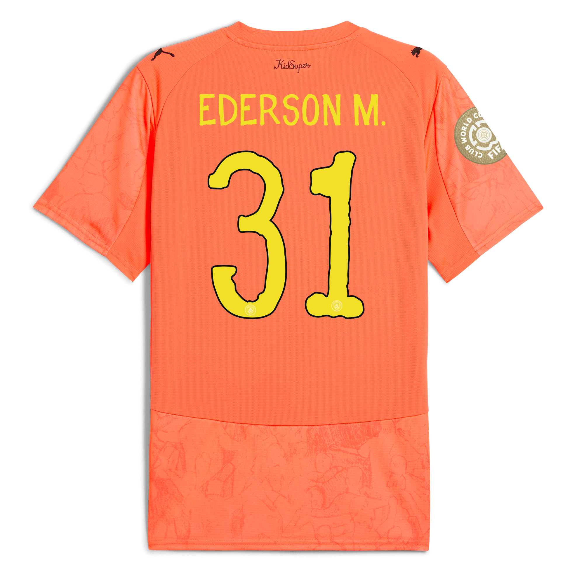 manchester city gk kidsuper club world cup jersey orange 202526 with ederson m. 31 printing Manchester City Shirts | Official Team Gear