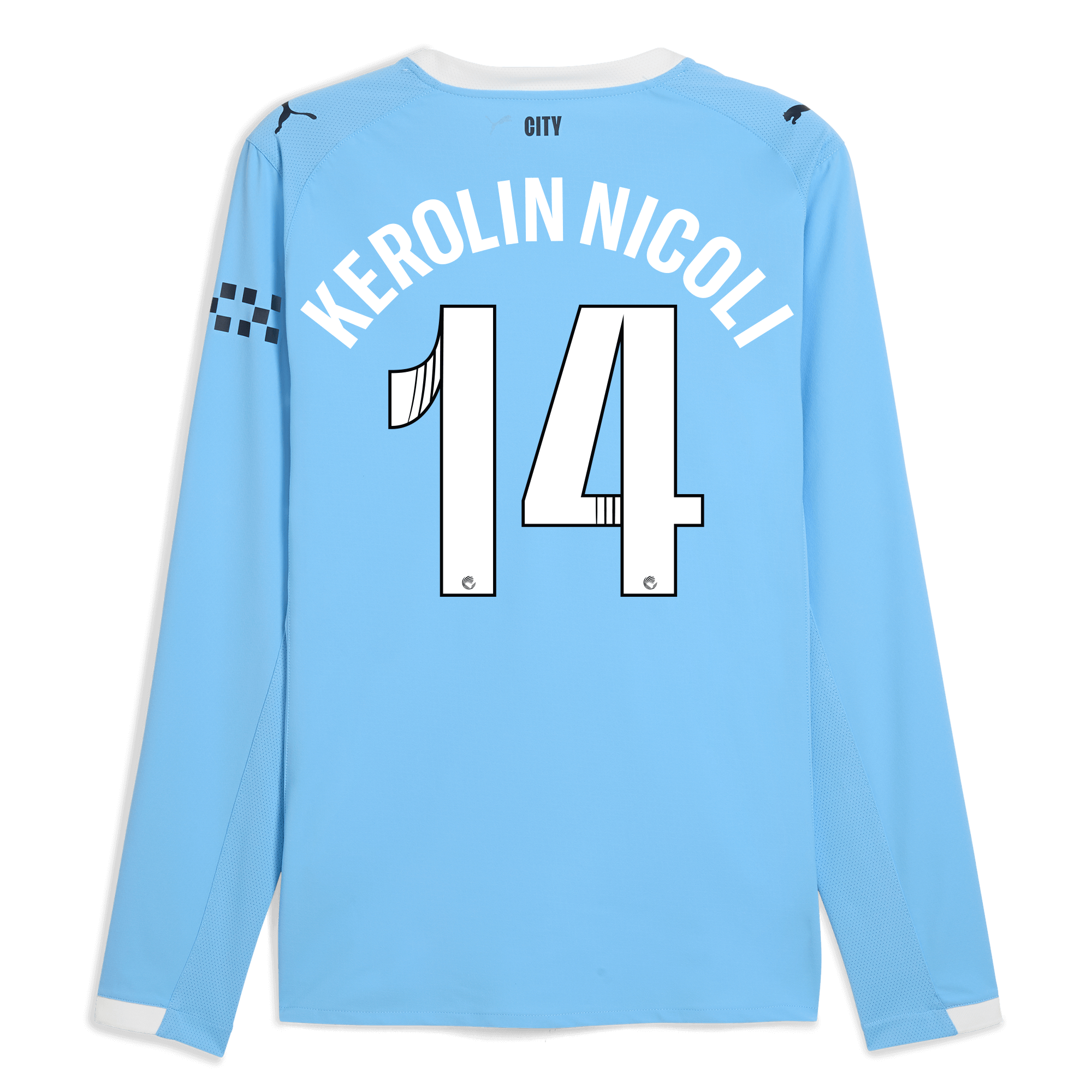 manchester city home authentic jersey 202526 long sleeve with kerolin nicoli 14 printing Manchester City Shirts | Official Team Gear