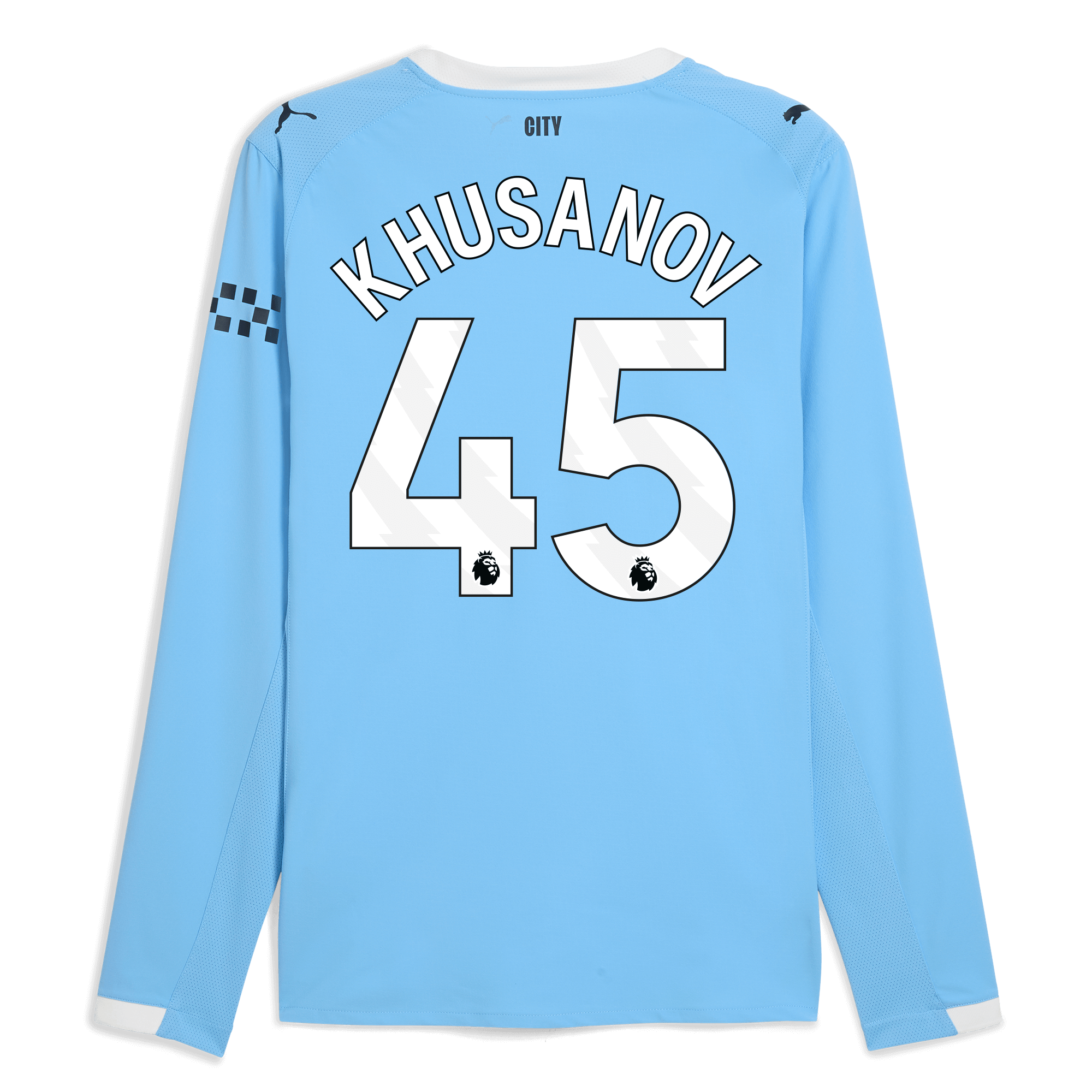 manchester city home authentic jersey 202526 long sleeve with khusanov 45 printing Manchester City Shirts | Official Team Gear