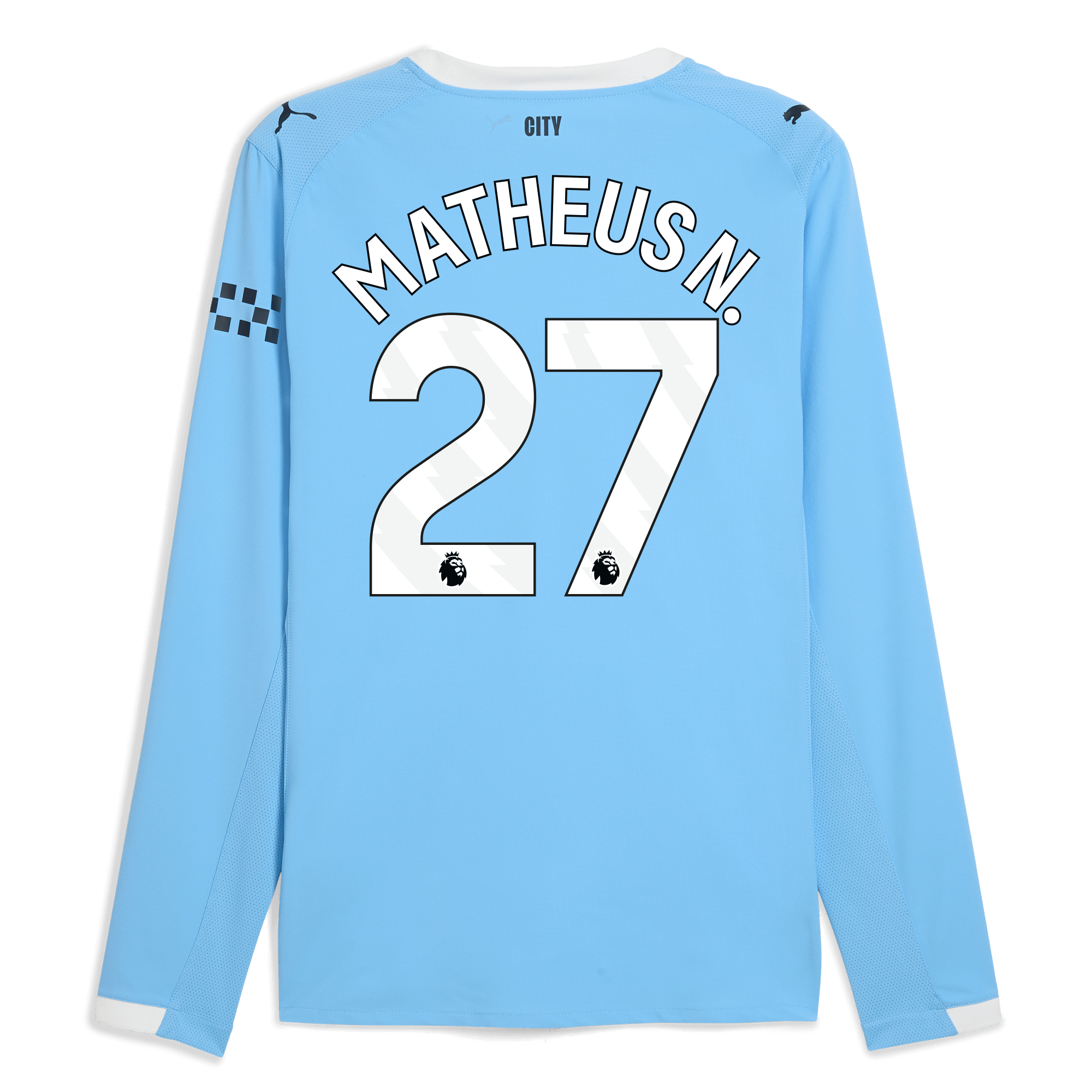 manchester city home authentic jersey 202526 long sleeve with matheus n. 27 printing Manchester City Shirts | Official Team Gear