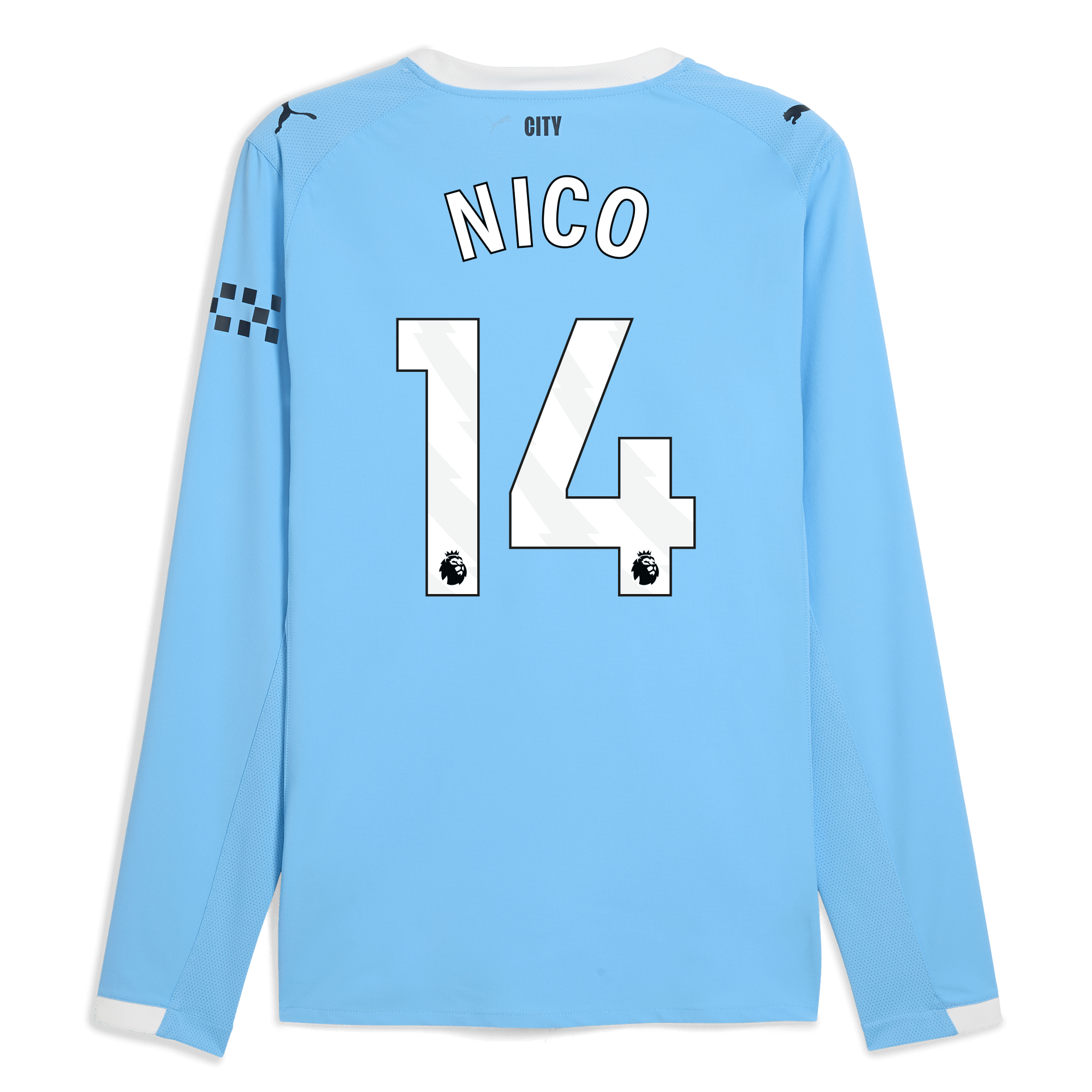 manchester city home authentic jersey 202526 long sleeve with nico 14 printing Manchester City Shirts | Official Team Gear
