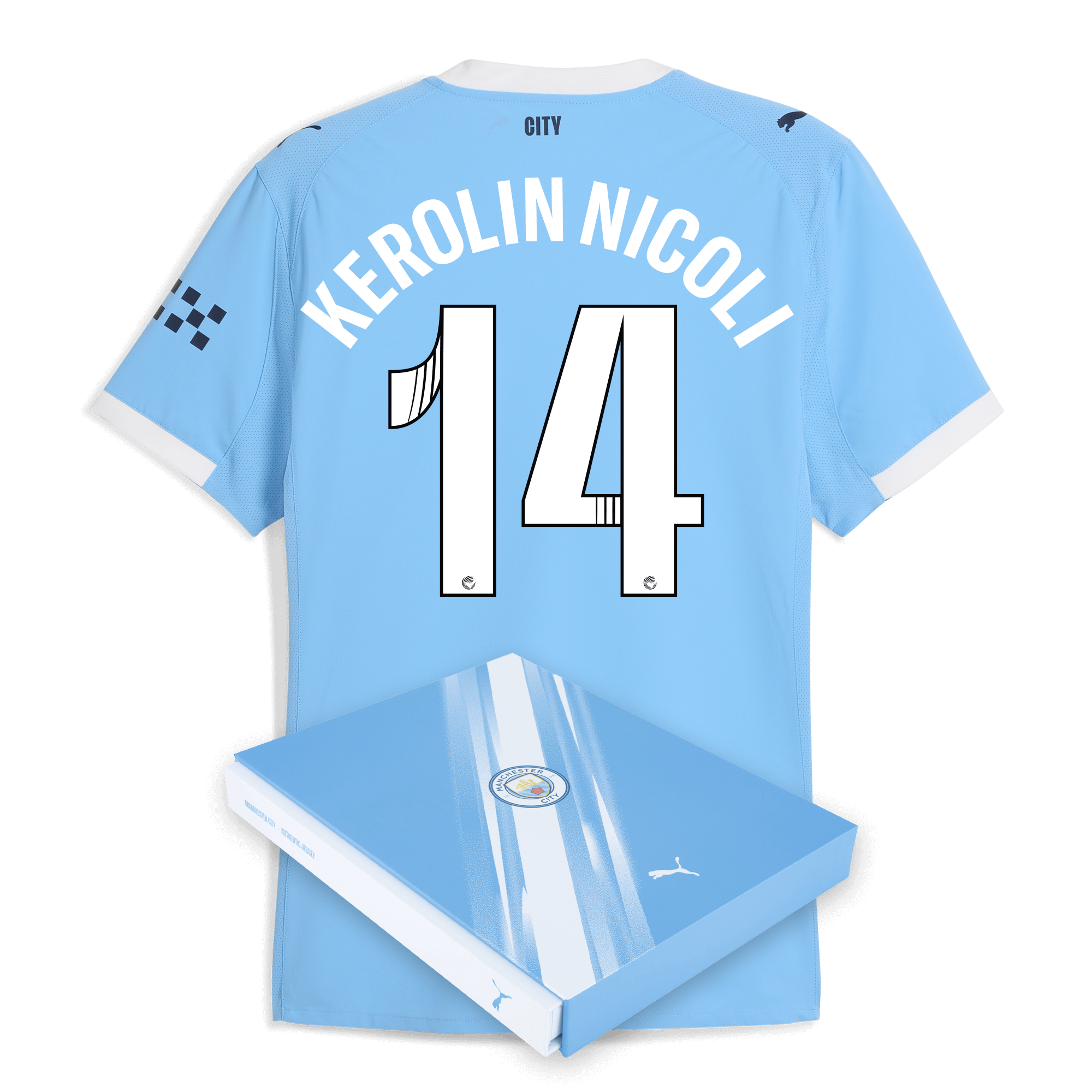 manchester city home authentic jersey 202526 with kerolin nicoli 14 printing in gift box Manchester City Shirts | Official Team Gear