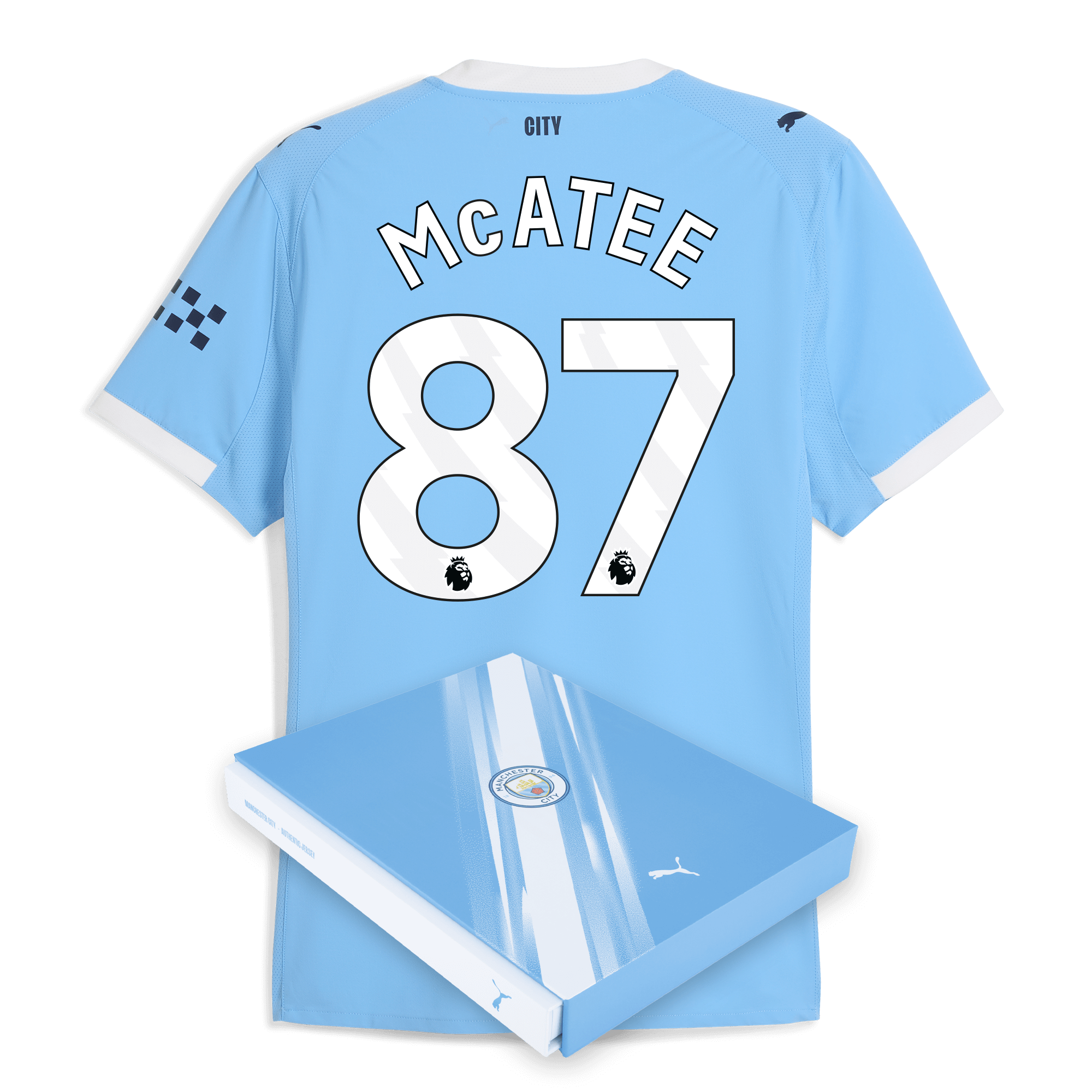 manchester city home authentic jersey 202526 with mcatee 87 printing in gift box Manchester City Shirts | Official Team Gear