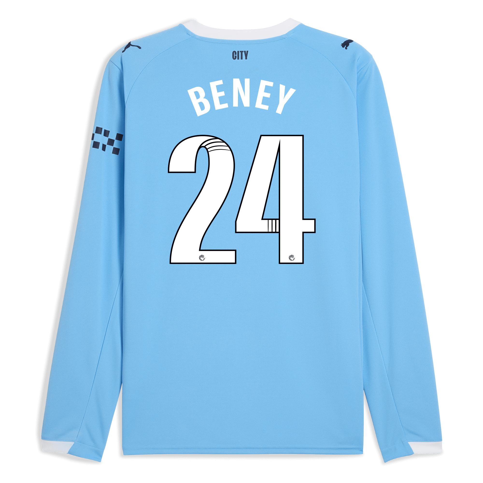 manchester city home jersey 202526 long sleeve with beney 24 printing Manchester City Shirts | Official Team Gear