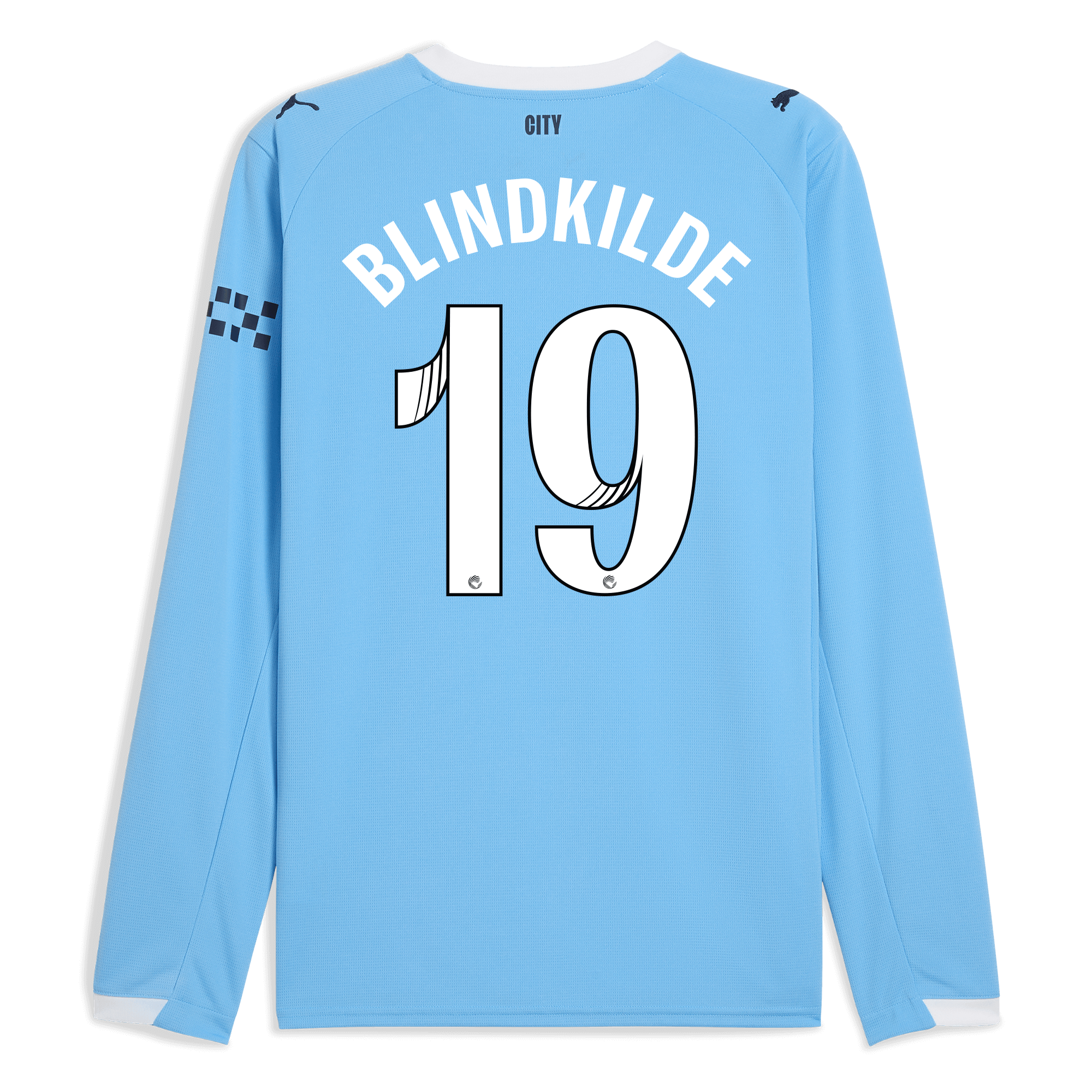 manchester city home jersey 202526 long sleeve with blindkilde 19 printing Manchester City Shirts | Official Team Gear