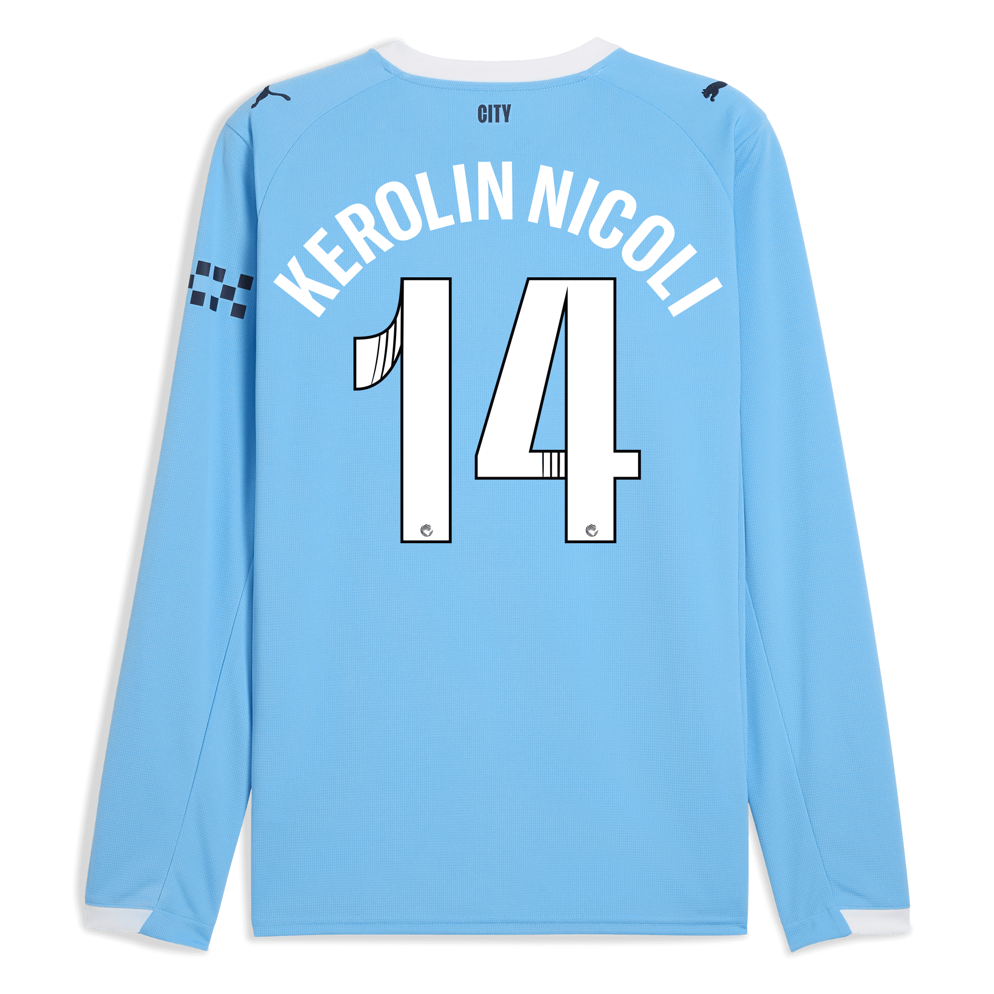 manchester city home jersey 202526 long sleeve with kerolin nicoli 14 printing Manchester City Shirts | Official Team Gear