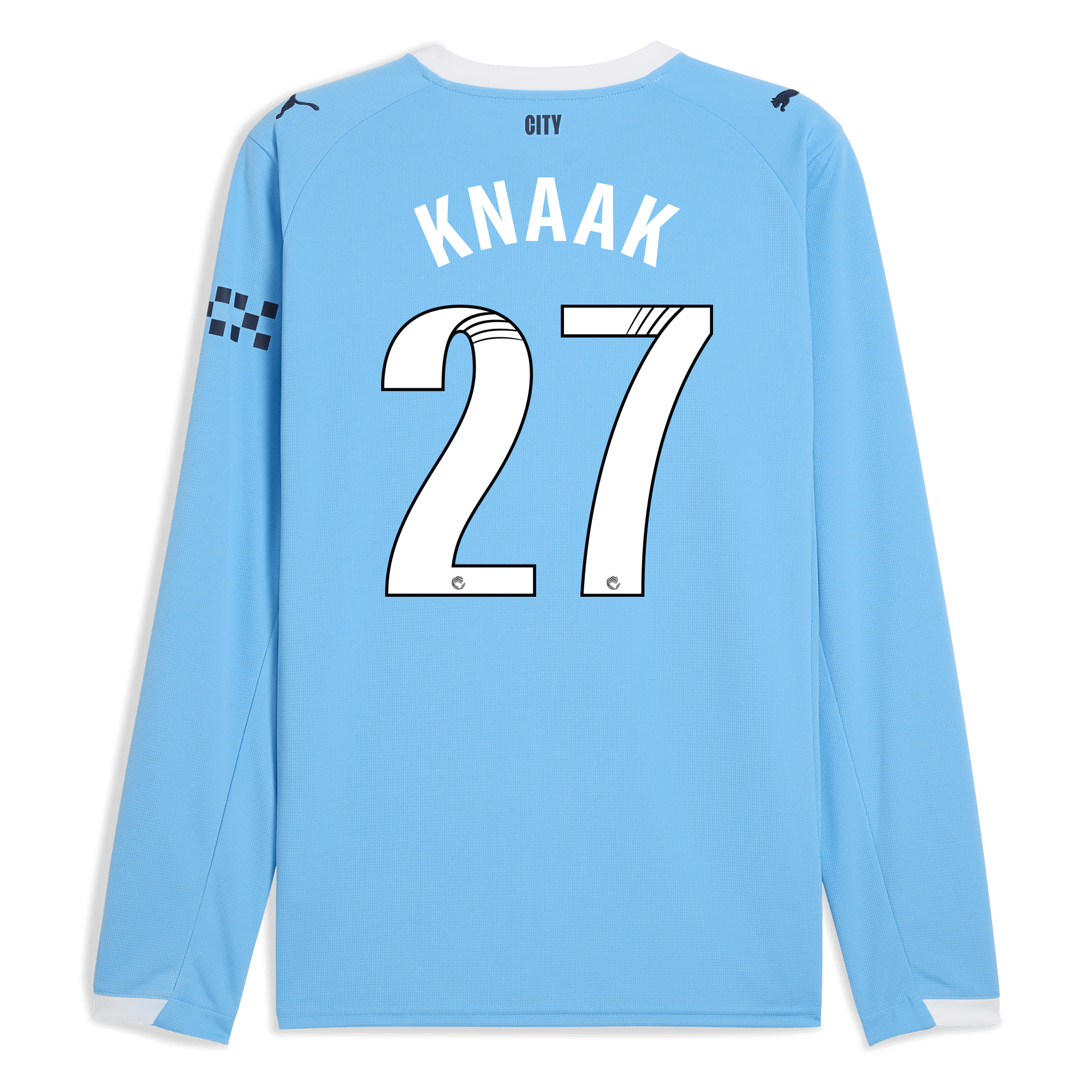 manchester city home jersey 202526 long sleeve with knaak 27 printing Manchester City Shirts | Official Team Gear