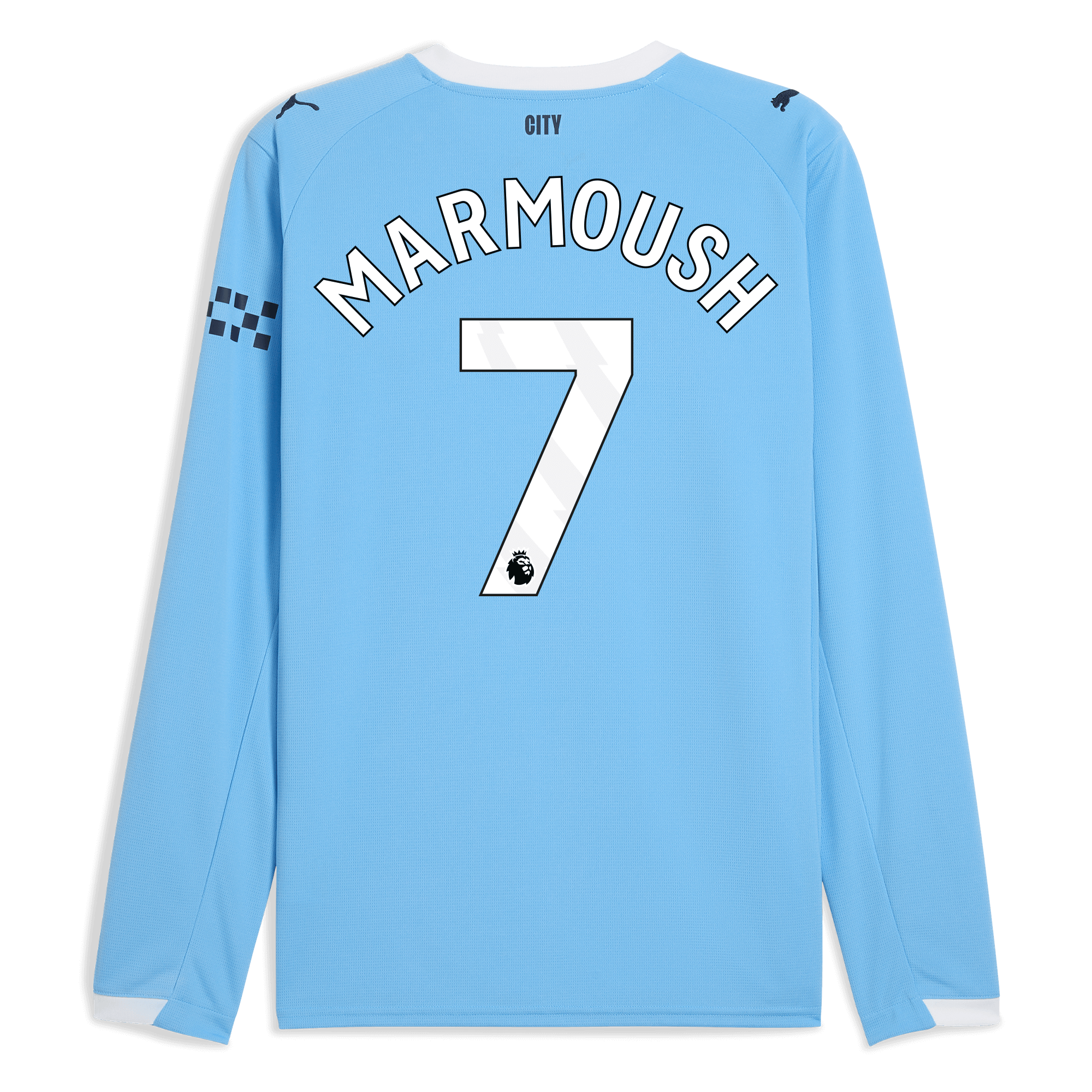 manchester city home jersey 202526 long sleeve with marmoush 7 printing Manchester City Shirts | Official Team Gear
