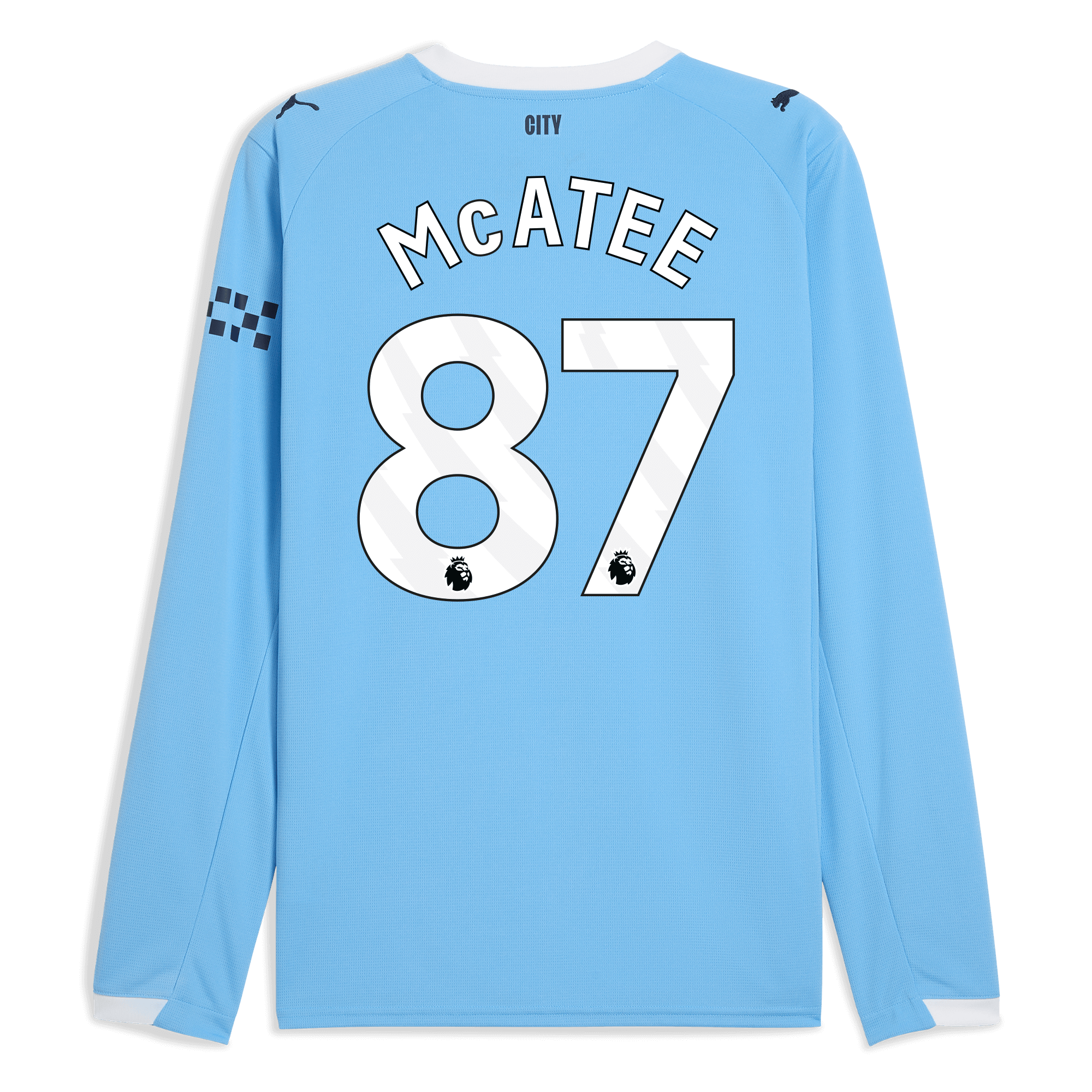 manchester city home jersey 202526 long sleeve with mcatee 87 printing Manchester City Shirts | Official Team Gear
