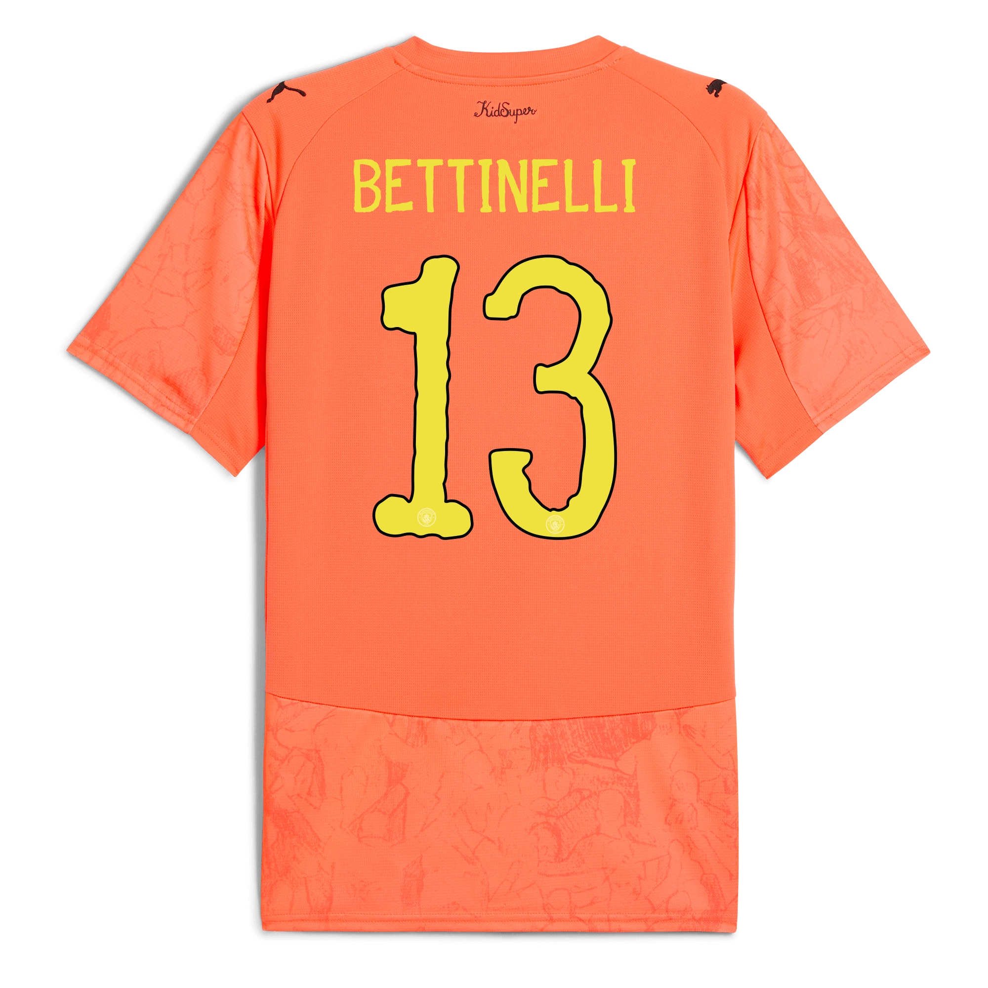 manchester city kidsuper jersey orange 202526 with bettinelli 13 printing Manchester City Shirts | Official Team Gear