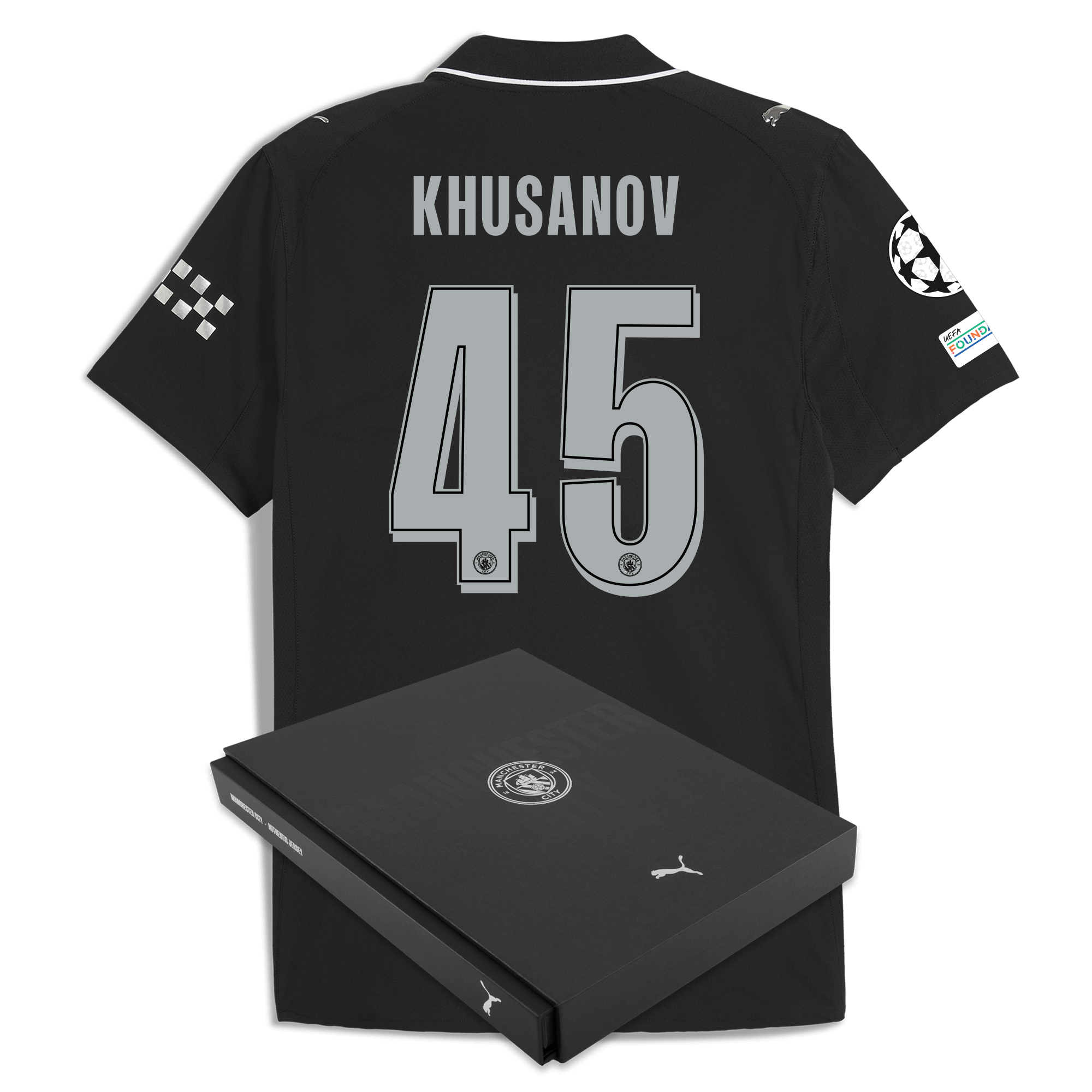 manchester city man city champions league away authentic jersey 202526 with khusanov 45 printing in gift box Manchester City Shirts | Official Team Gear