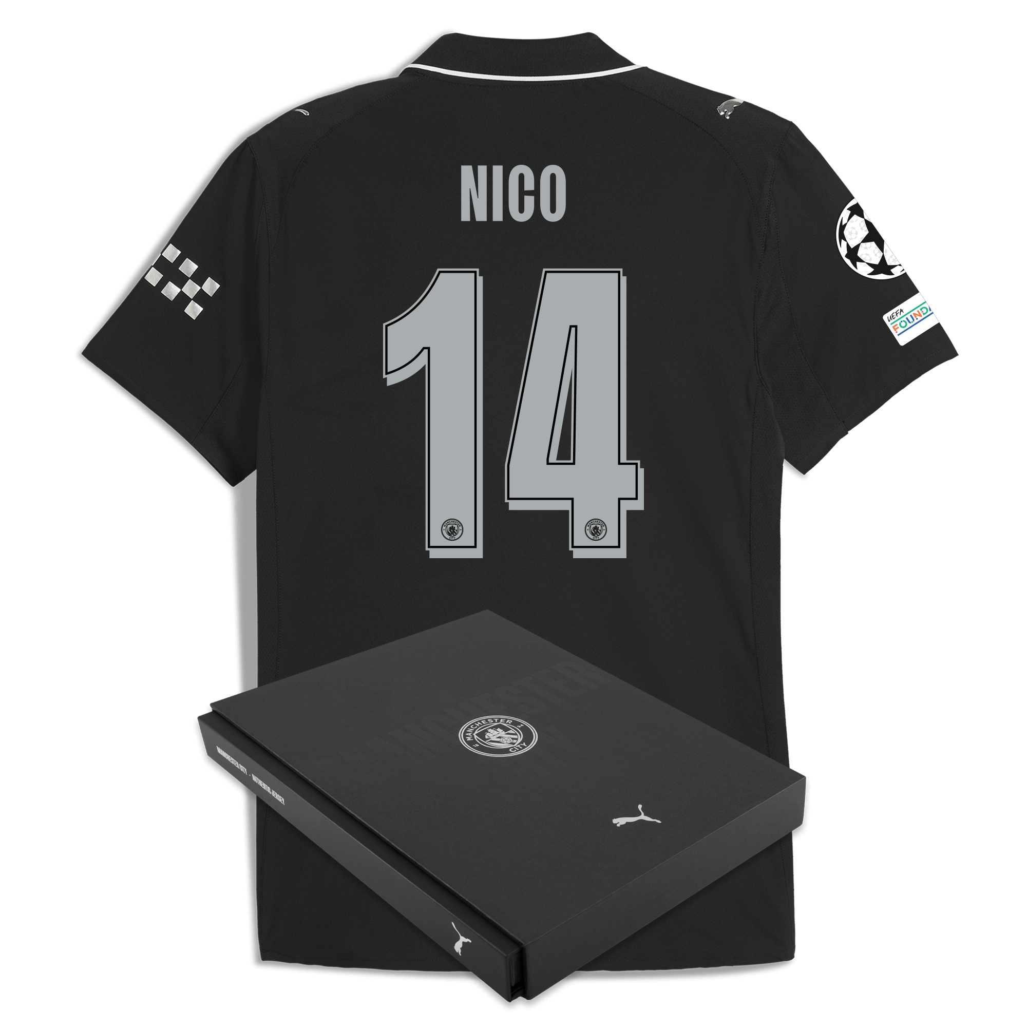 manchester city man city champions league away authentic jersey 202526 with nico 14 printing in gift box Manchester City Shirts | Official Team Gear