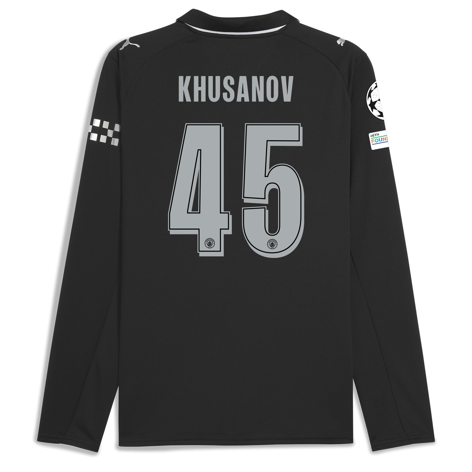 manchester city man city champions league away jersey 202526 long sleeve with khusanov 45 printing Manchester City Shirts | Official Team Gear