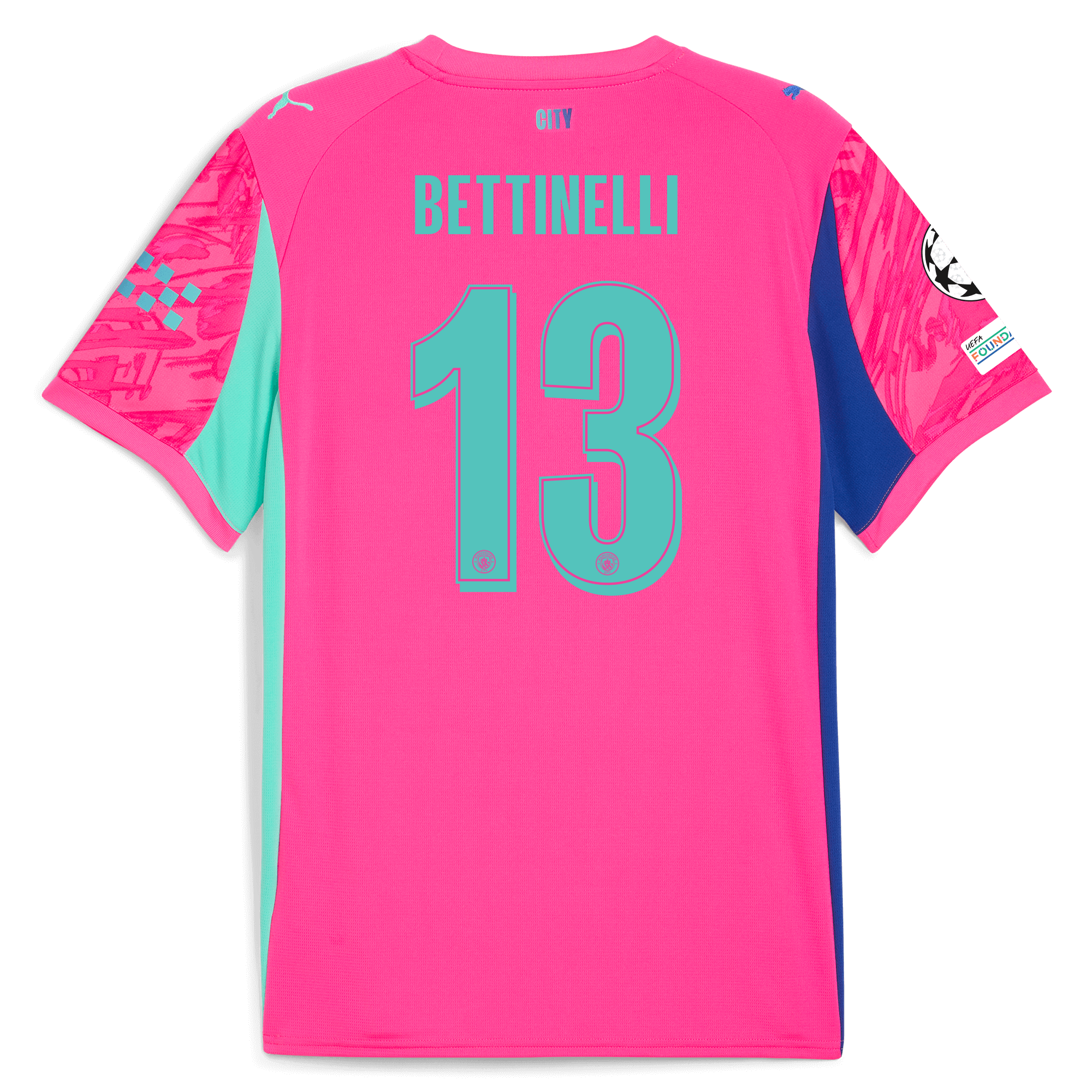 manchester city man city champions league goalkeeper jersey pink 202526 with bettinelli 13 printing Manchester City Shirts | Official Team Gear