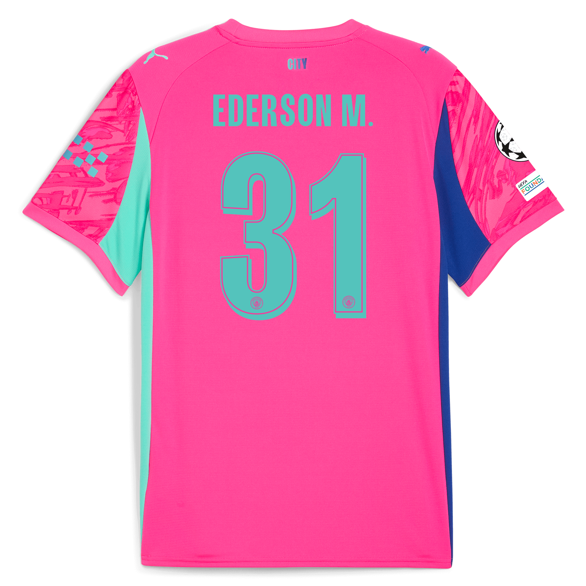 manchester city man city champions league goalkeeper jersey pink 202526 with ederson m. 31 printing Manchester City Shirts | Official Team Gear