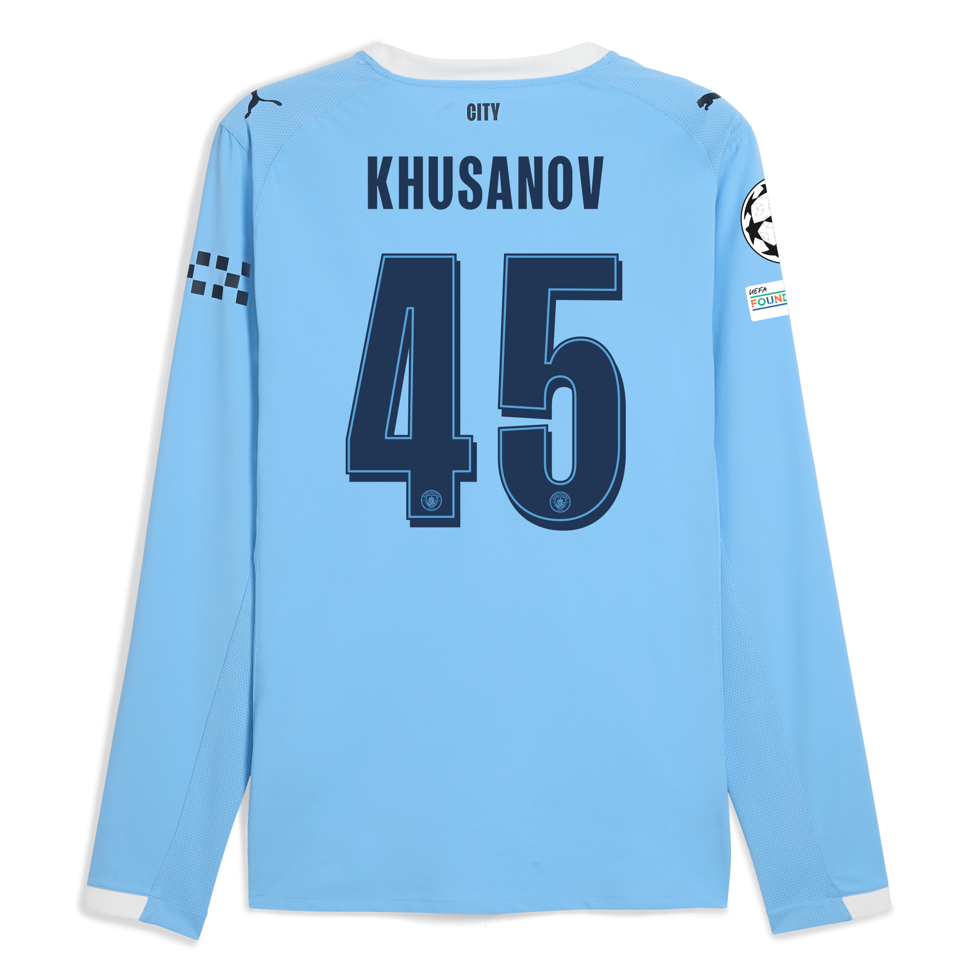 manchester city man city champions league home authentic jersey 202526 long sleeve with khusanov 45 printing Manchester City Shirts | Official Team Gear