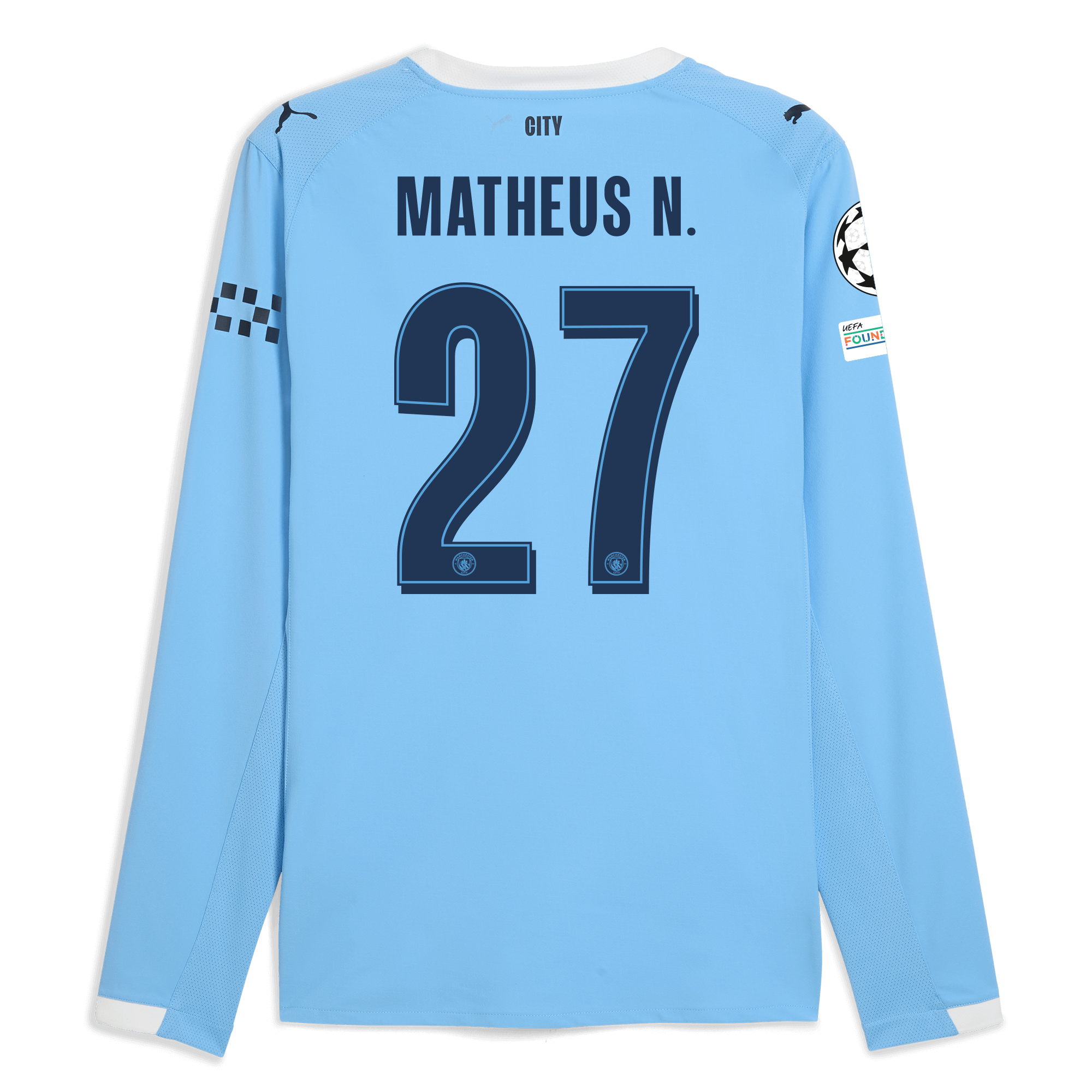 manchester city man city champions league home authentic jersey 202526 long sleeve with matheus n. 27 printing Manchester City Shirts | Official Team Gear