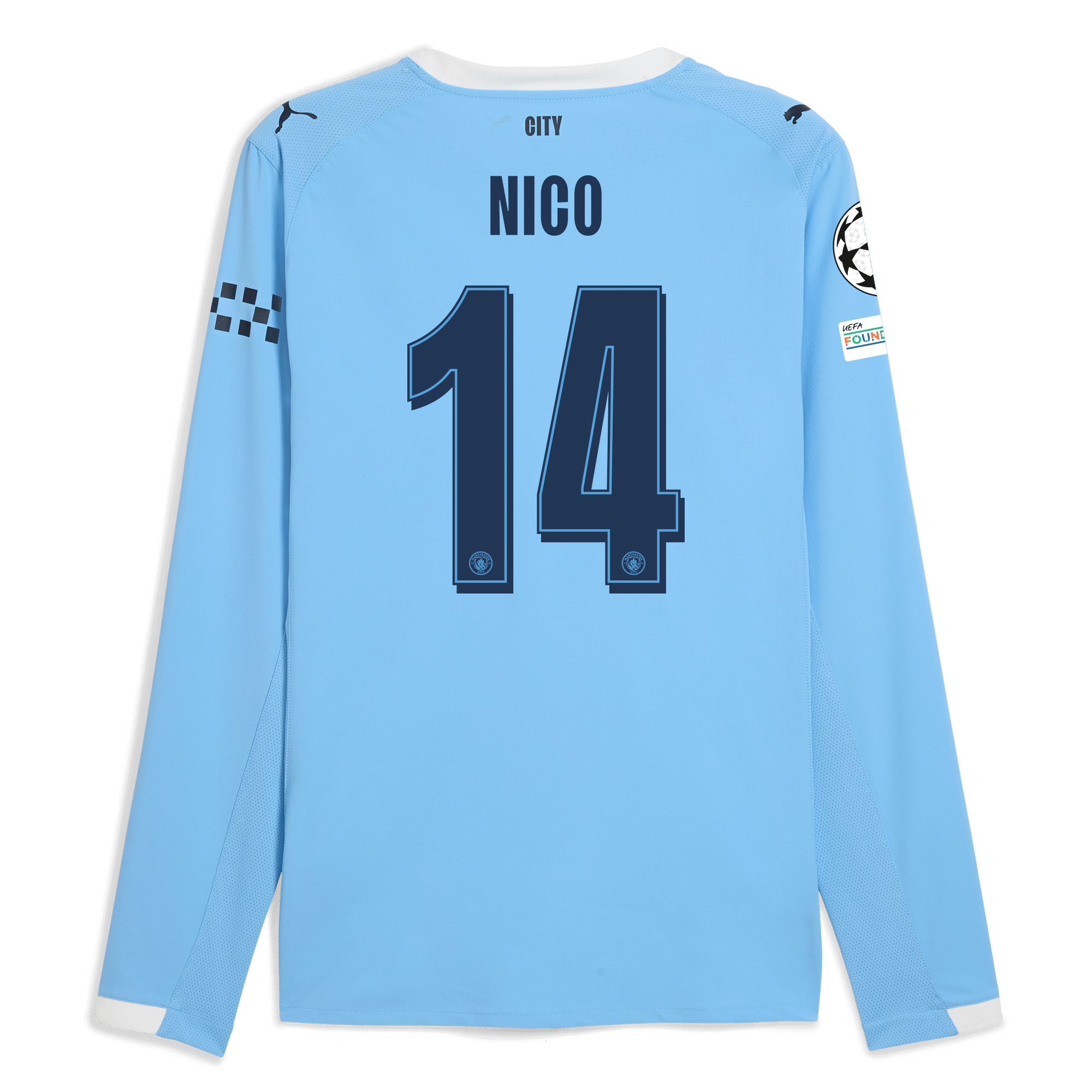 manchester city man city champions league home authentic jersey 202526 long sleeve with nico 14 printing Manchester City Shirts | Official Team Gear