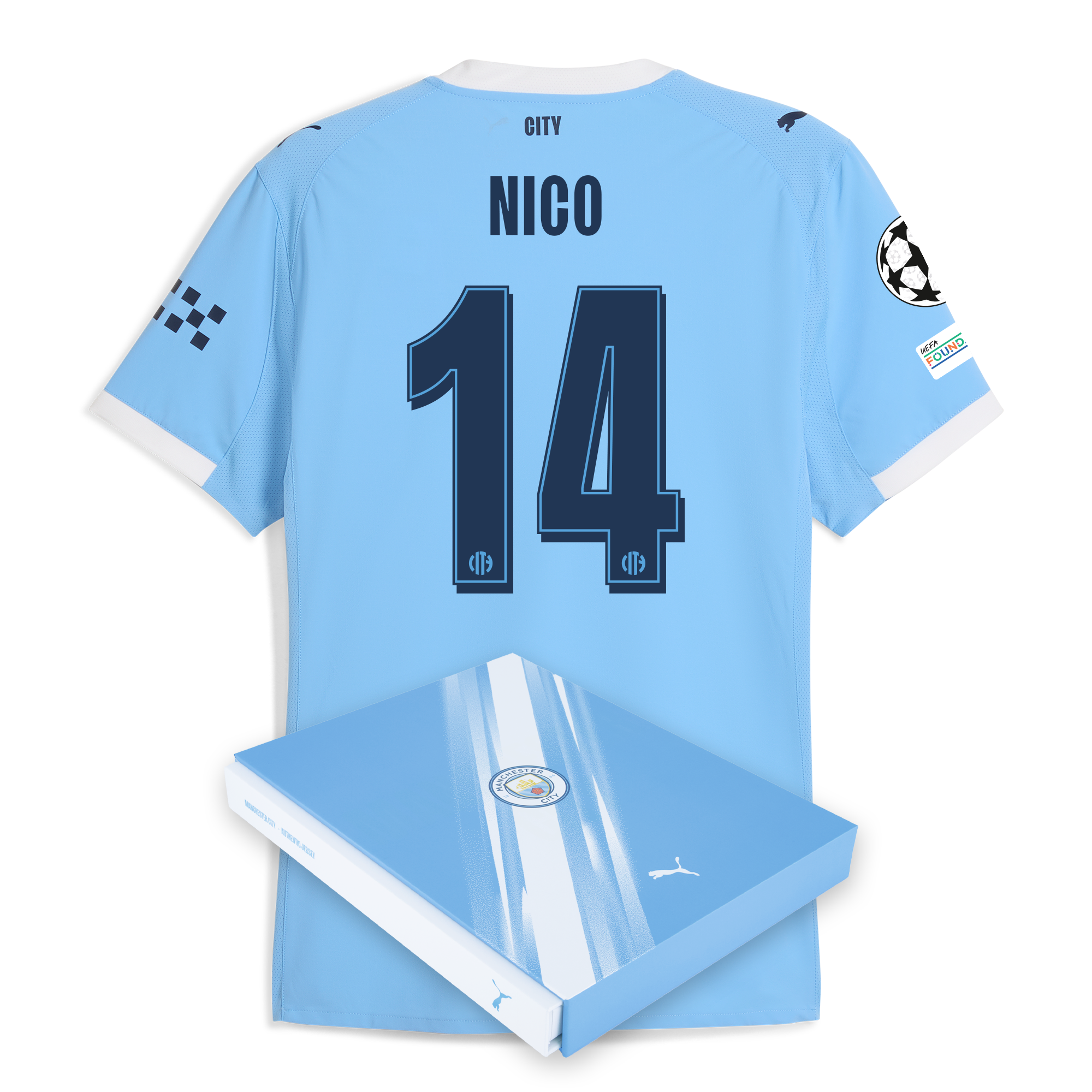manchester city man city champions league home authentic jersey 202526 with nico 14 printing in gift box Manchester City Shirts | Official Team Gear