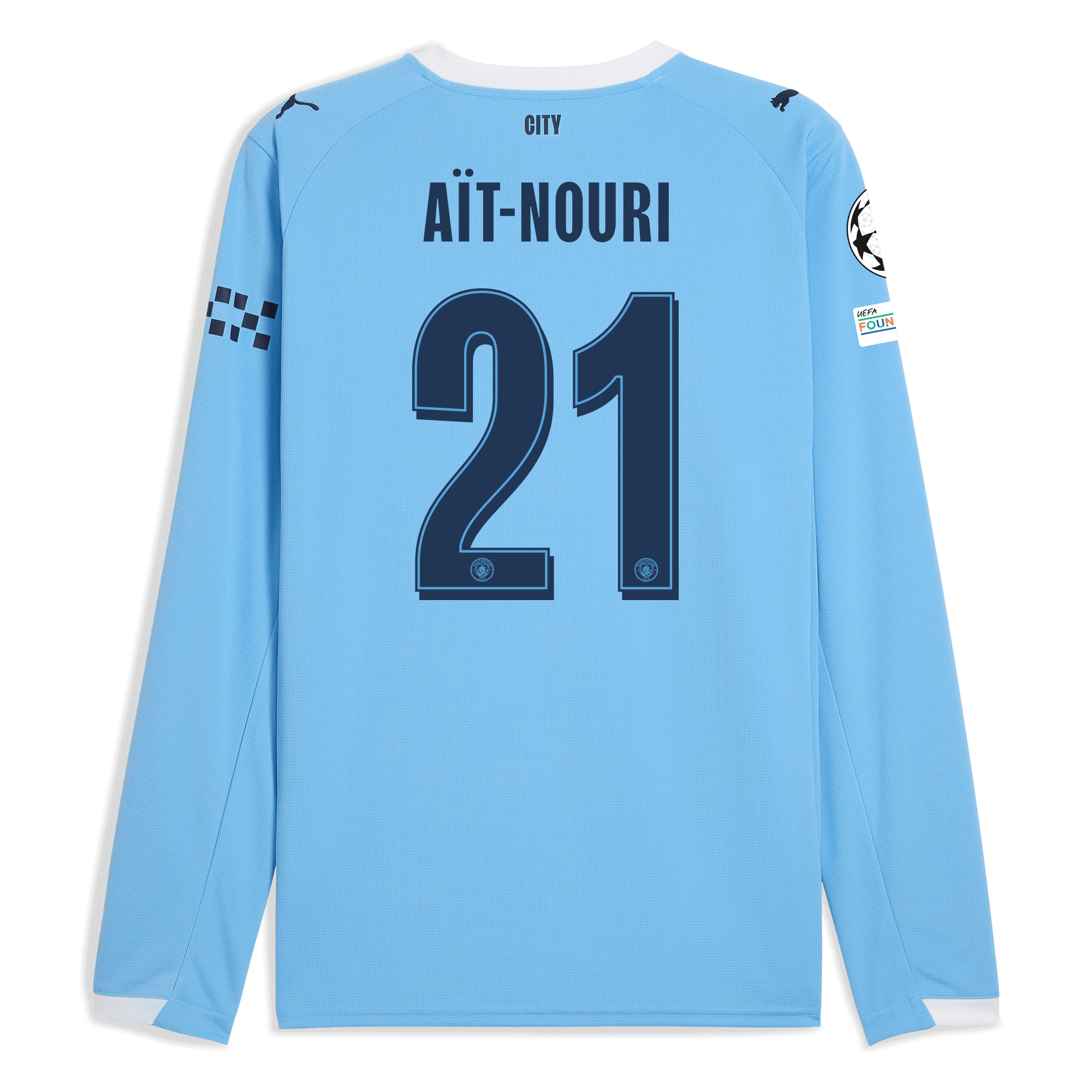 manchester city man city champions league home jersey 202526 long sleeve with aÏt-nouri 21 printing Manchester City Shirts | Official Team Gear