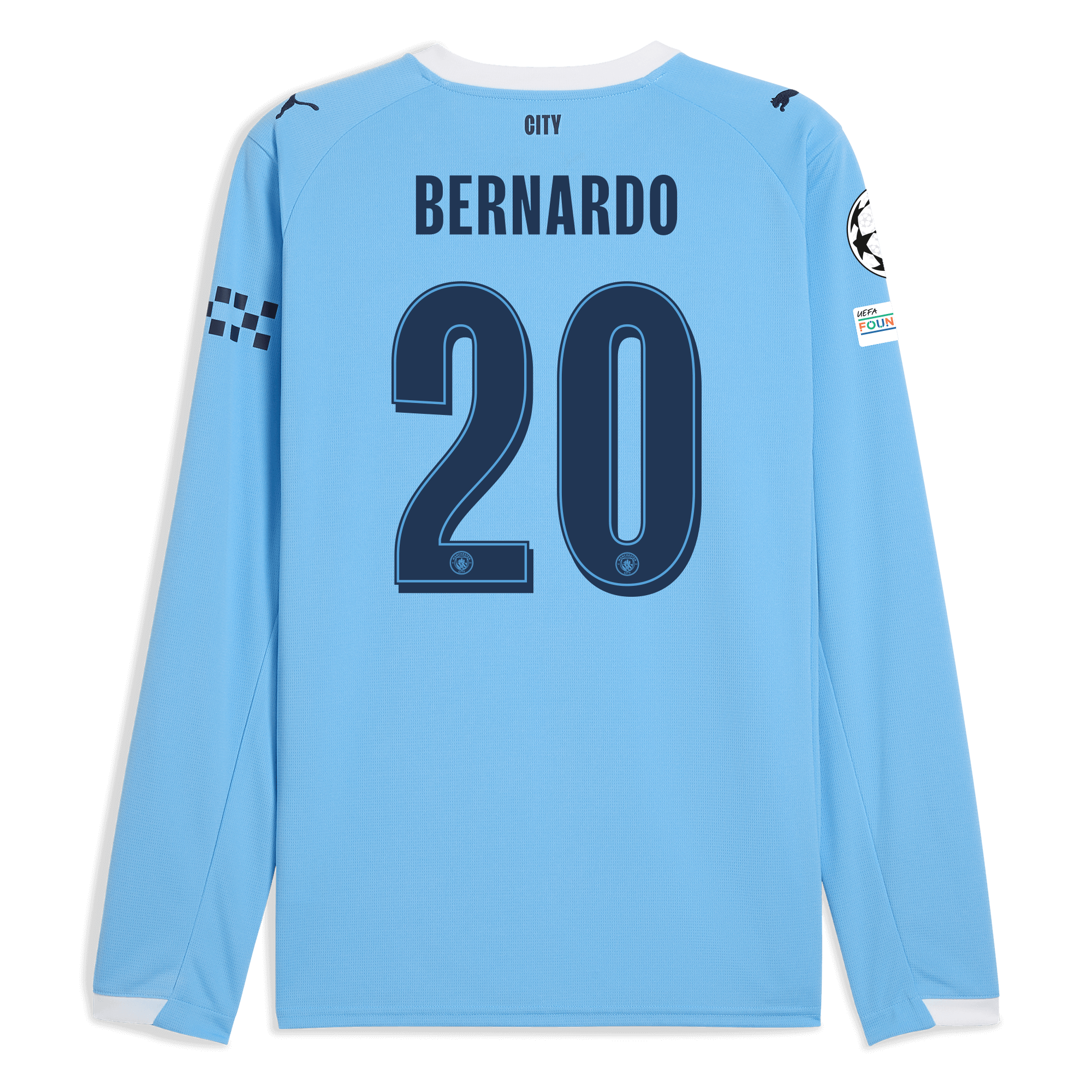 manchester city man city champions league home jersey 202526 long sleeve with bernardo 20 printing Manchester City Shirts | Official Team Gear