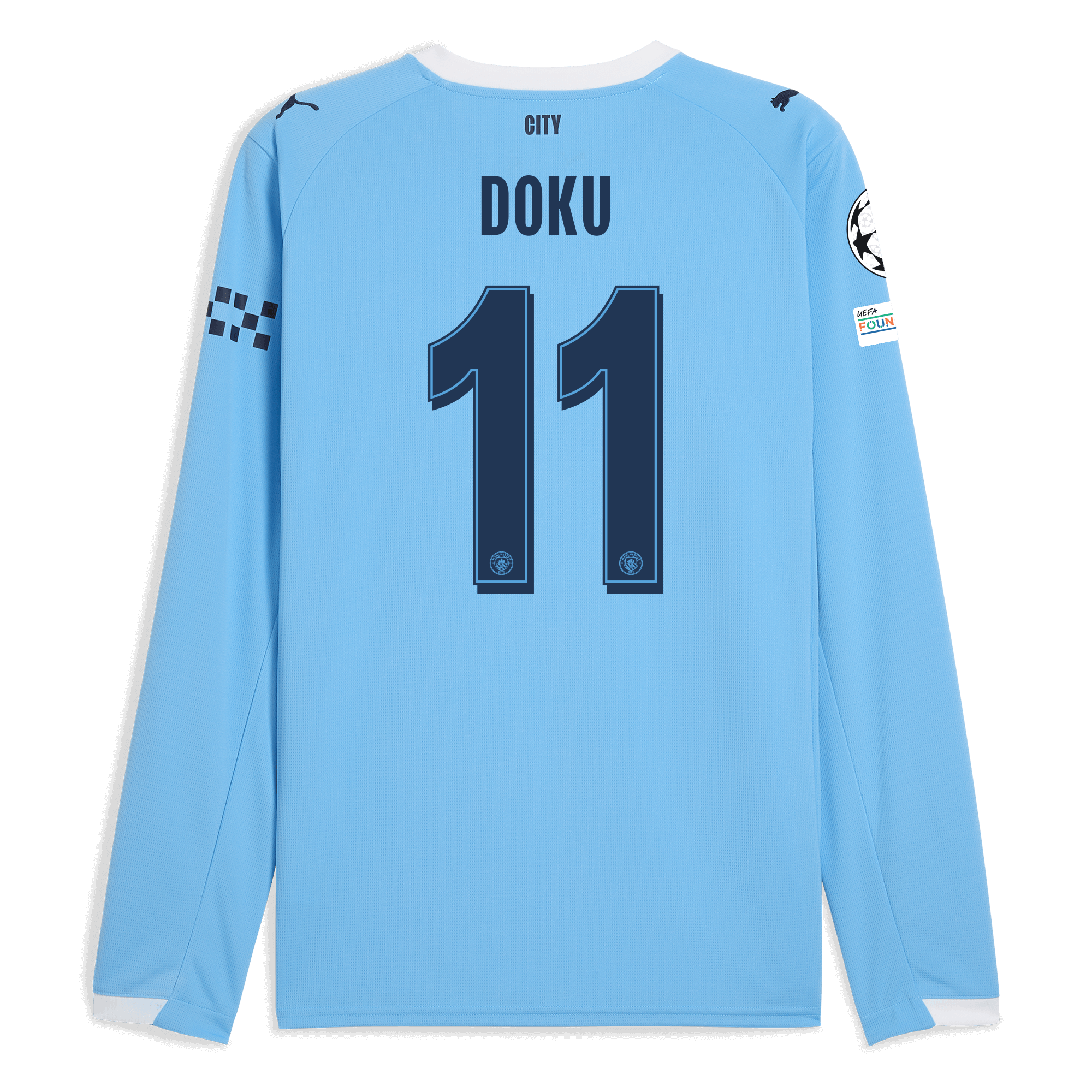 manchester city man city champions league home jersey 202526 long sleeve with doku 11 printing Manchester City Shirts | Official Team Gear
