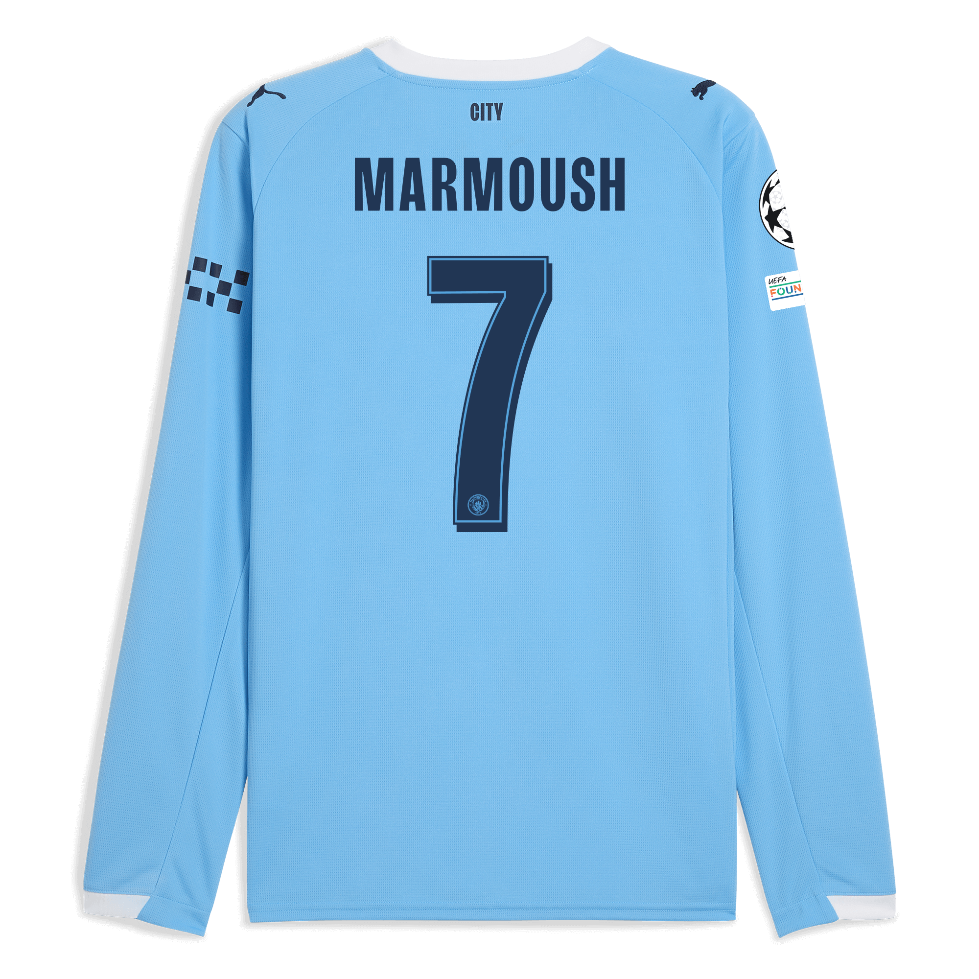manchester city man city champions league home jersey 202526 long sleeve with marmoush 7 printing Manchester City Shirts | Official Team Gear