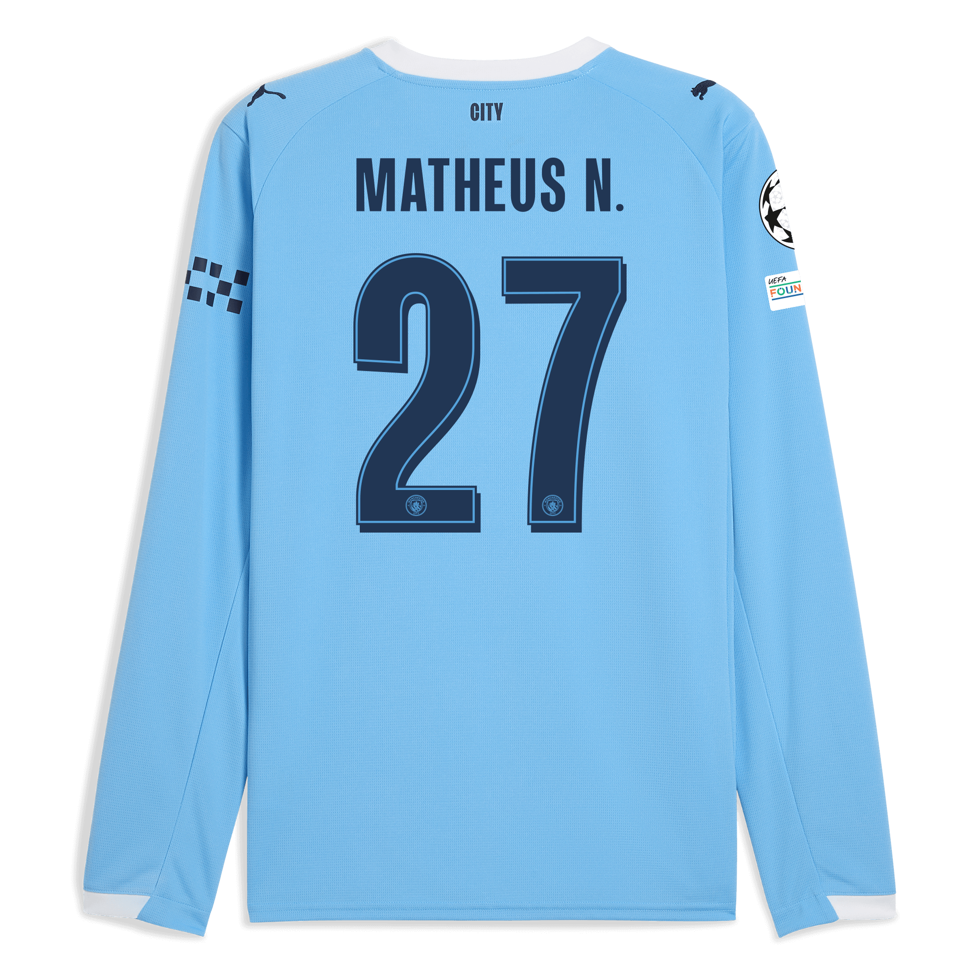 manchester city man city champions league home jersey 202526 long sleeve with matheus n. 27 printing Manchester City Shirts | Official Team Gear