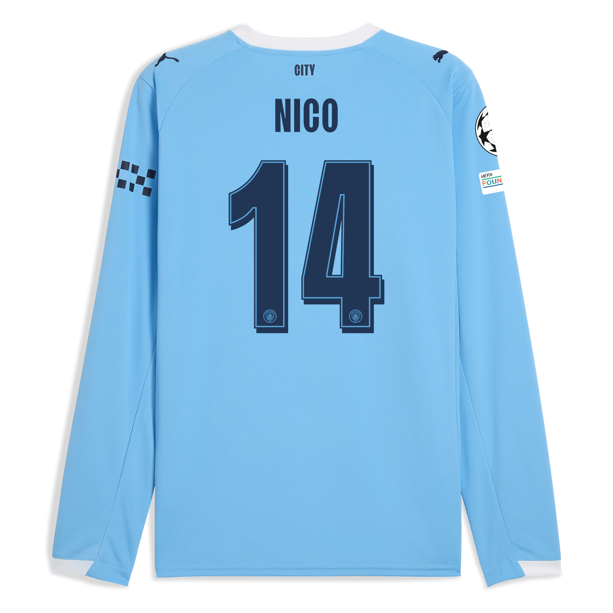manchester city man city champions league home jersey 202526 long sleeve with nico 14 printing Manchester City Shirts | Official Team Gear
