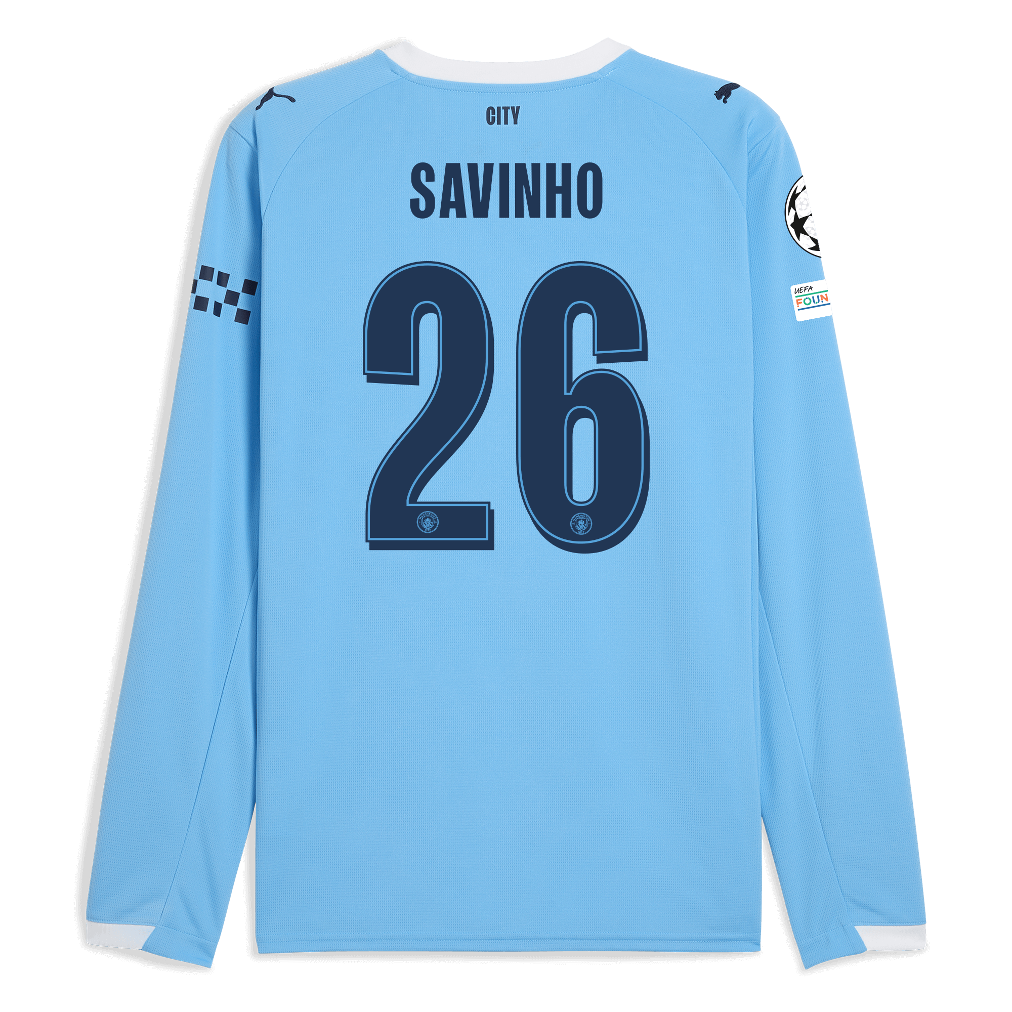 manchester city man city champions league home jersey 202526 long sleeve with savinho 26 printing Manchester City Shirts | Official Team Gear