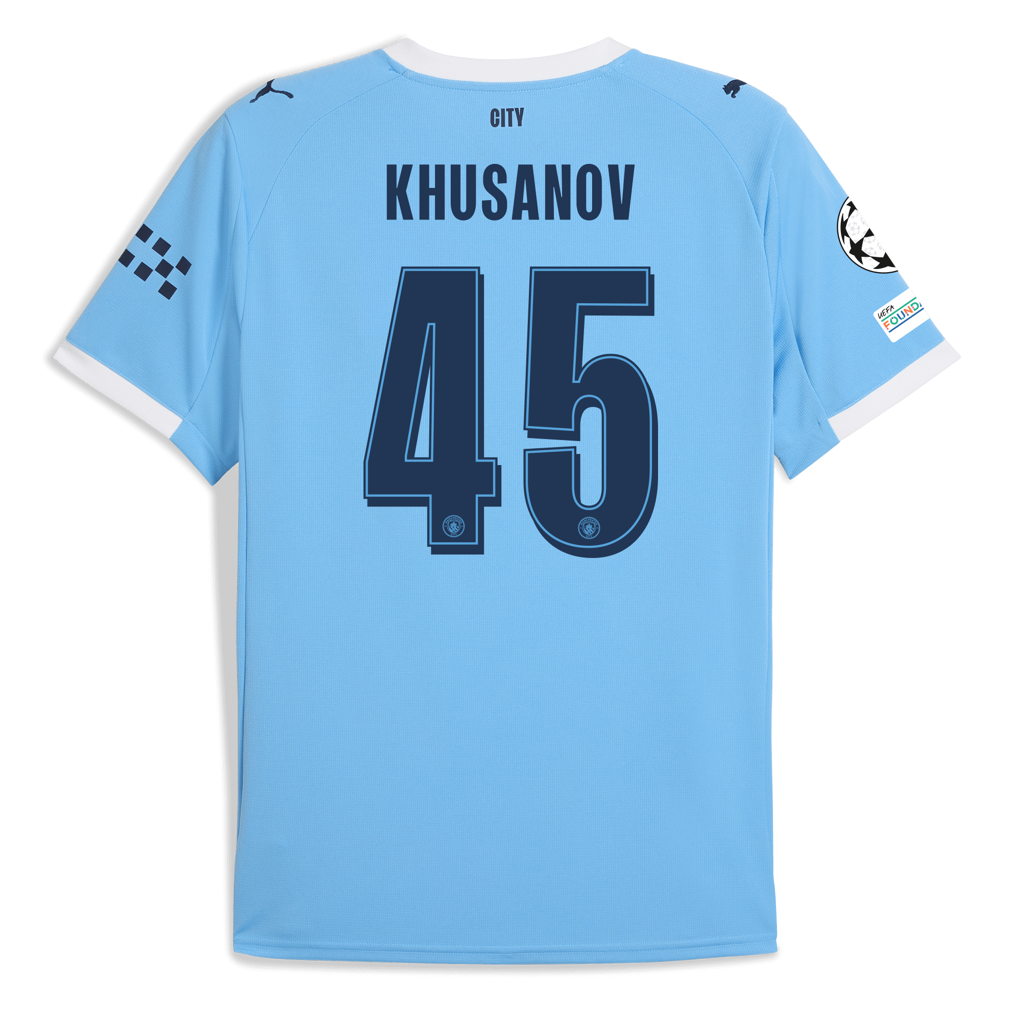 manchester city man city champions league home jersey 202526 with khusanov 45 printing Manchester City Shirts | Official Team Gear