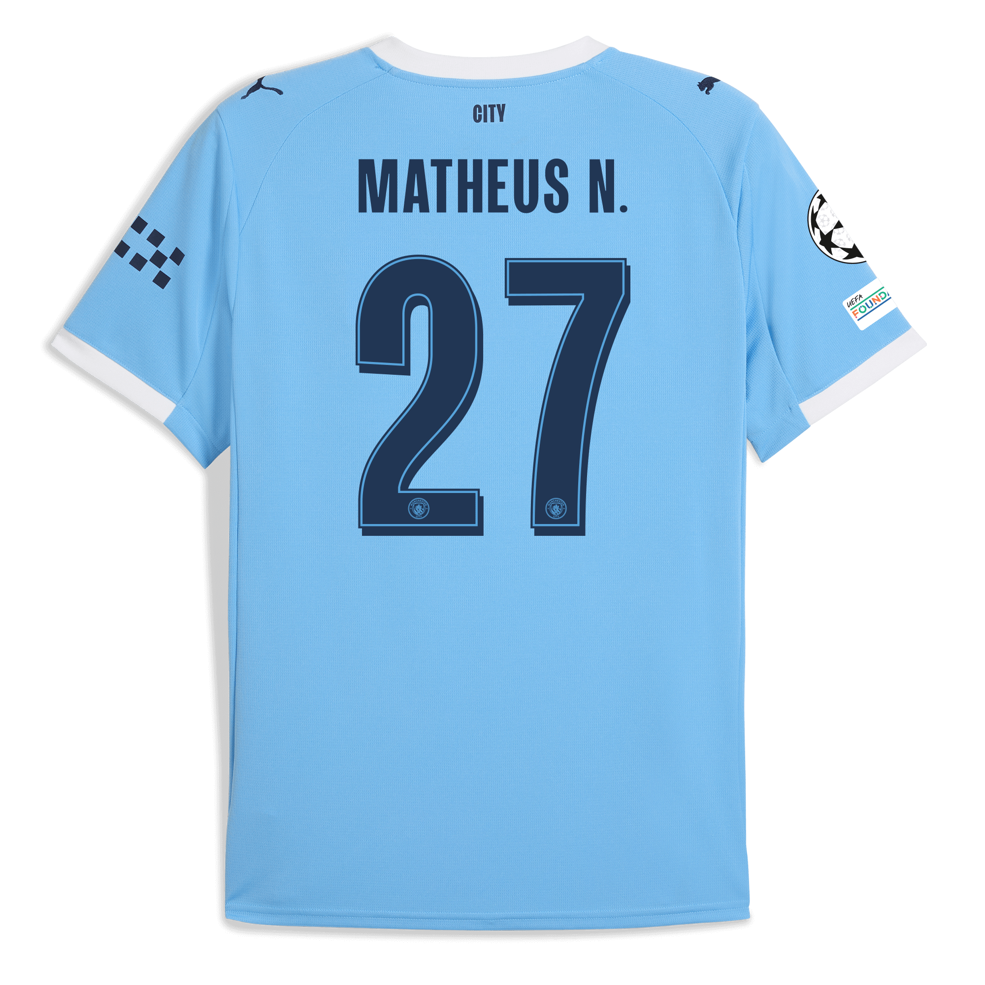 manchester city man city champions league home jersey 202526 with matheus n. 27 printing Manchester City Shirts | Official Team Gear