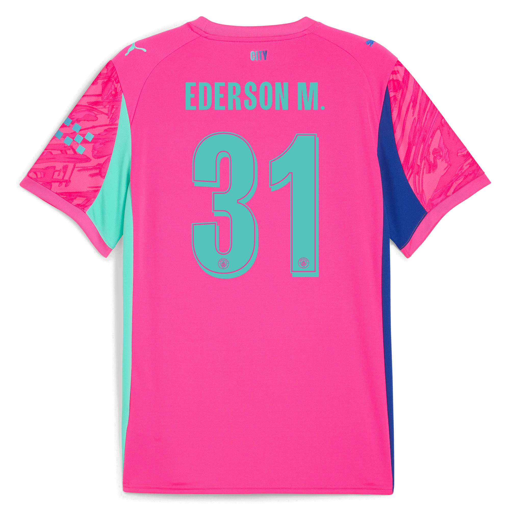 manchester city man city goalkeeper jersey pink 202526 with ederson m. 31 printing Manchester City Shirts | Official Team Gear