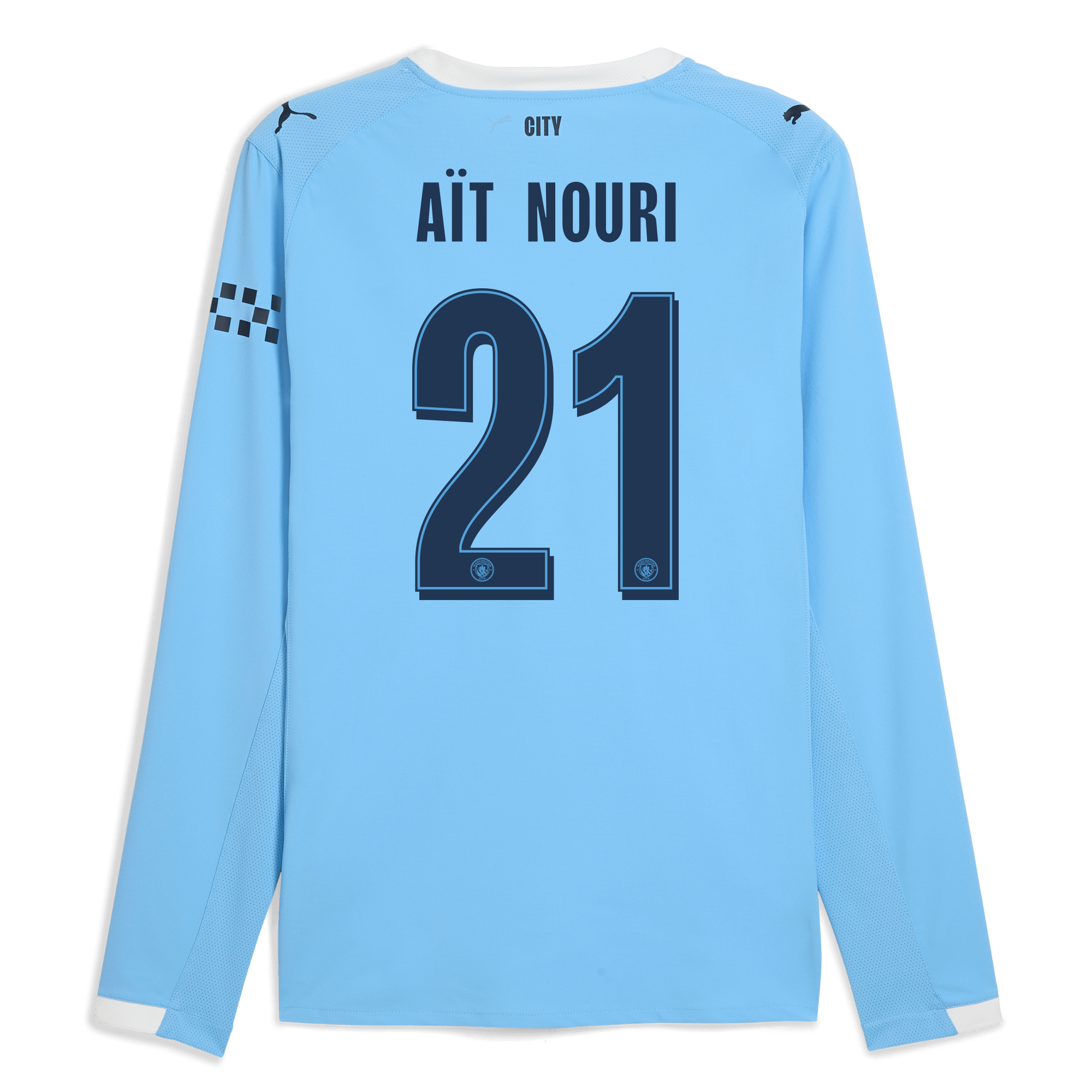 manchester city man city home authentic jersey 202526 long sleeve with aÏt-nouri 21 printing Manchester City Shirts | Official Team Gear