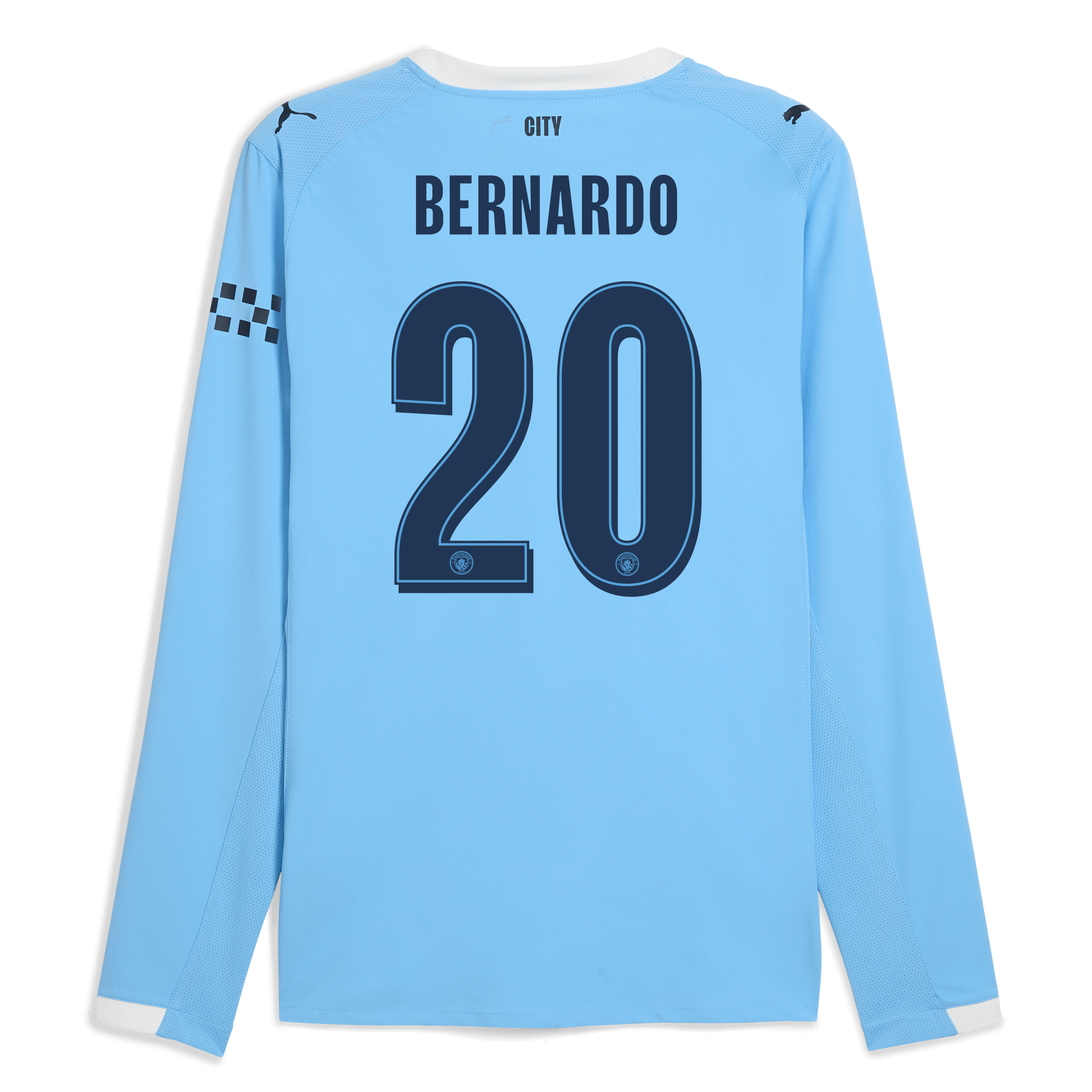 manchester city man city home authentic jersey 202526 long sleeve with bernardo 20 printing Manchester City Shirts | Official Team Gear