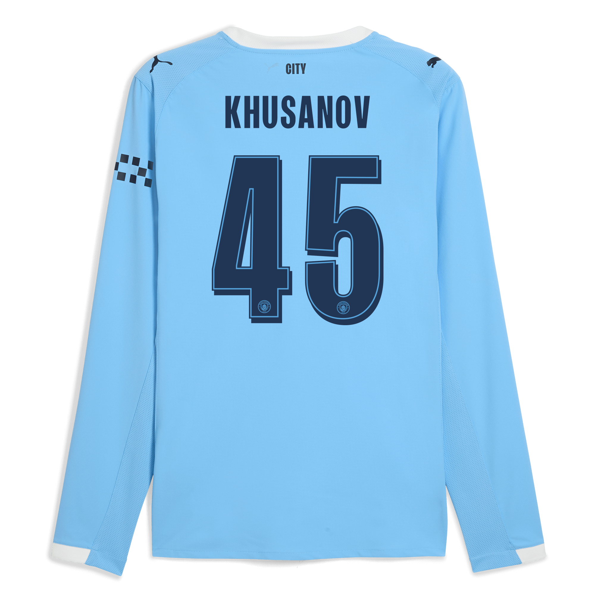 manchester city man city home authentic jersey 202526 long sleeve with khusanov 45 printing Manchester City Shirts | Official Team Gear