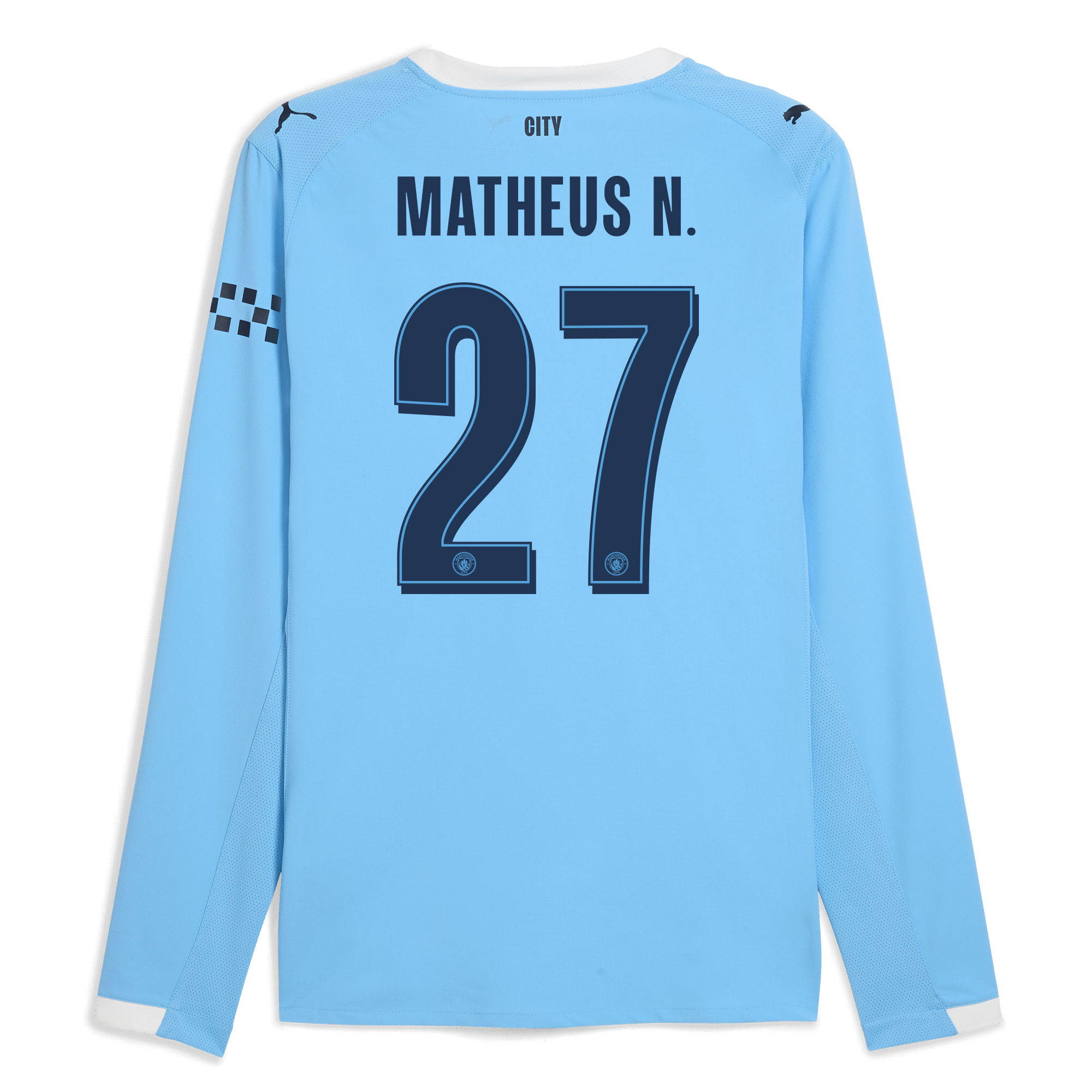 manchester city man city home authentic jersey 202526 long sleeve with matheus n. 27 printing Manchester City Shirts | Official Team Gear