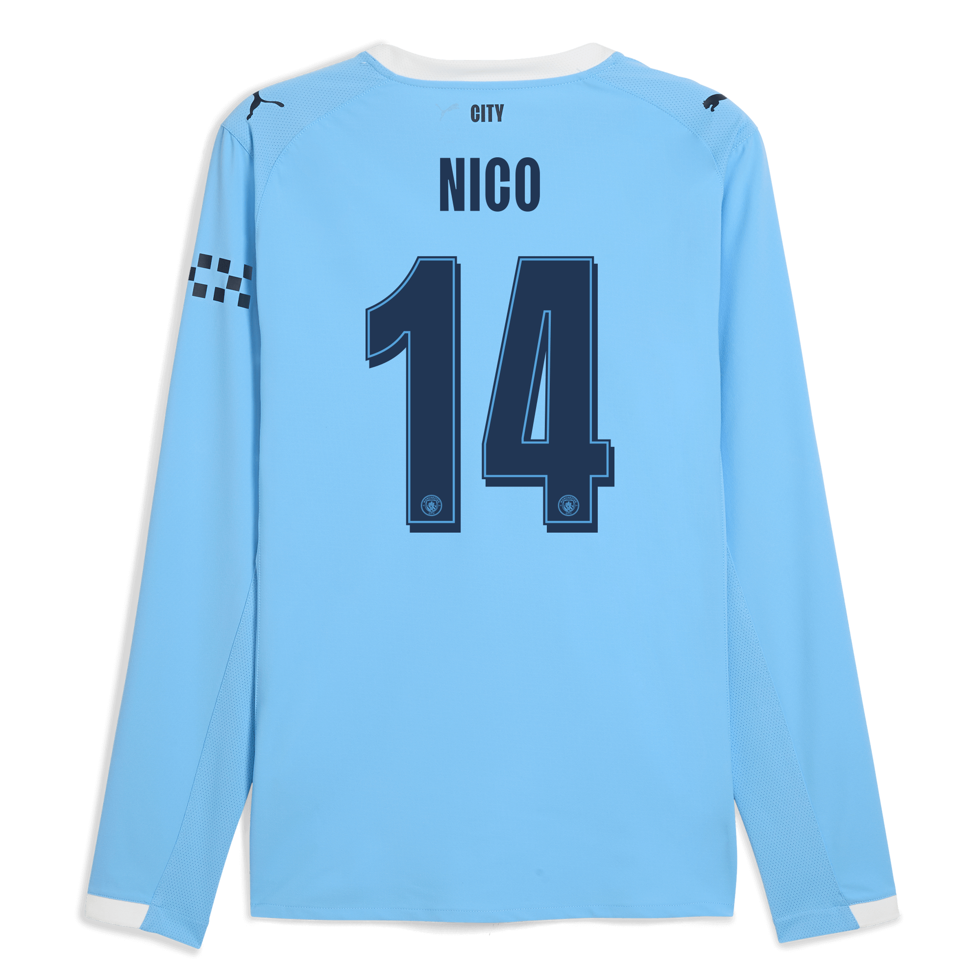 manchester city man city home authentic jersey 202526 long sleeve with nico 14 printing Manchester City Shirts | Official Team Gear