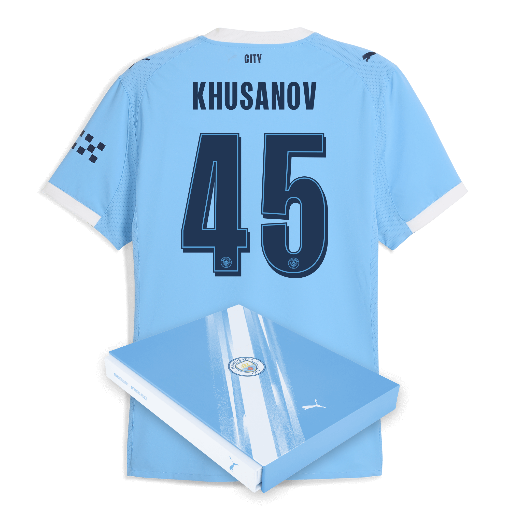 manchester city man city home authentic jersey 202526 with khusanov 45 printing in gift box Manchester City Shirts | Official Team Gear