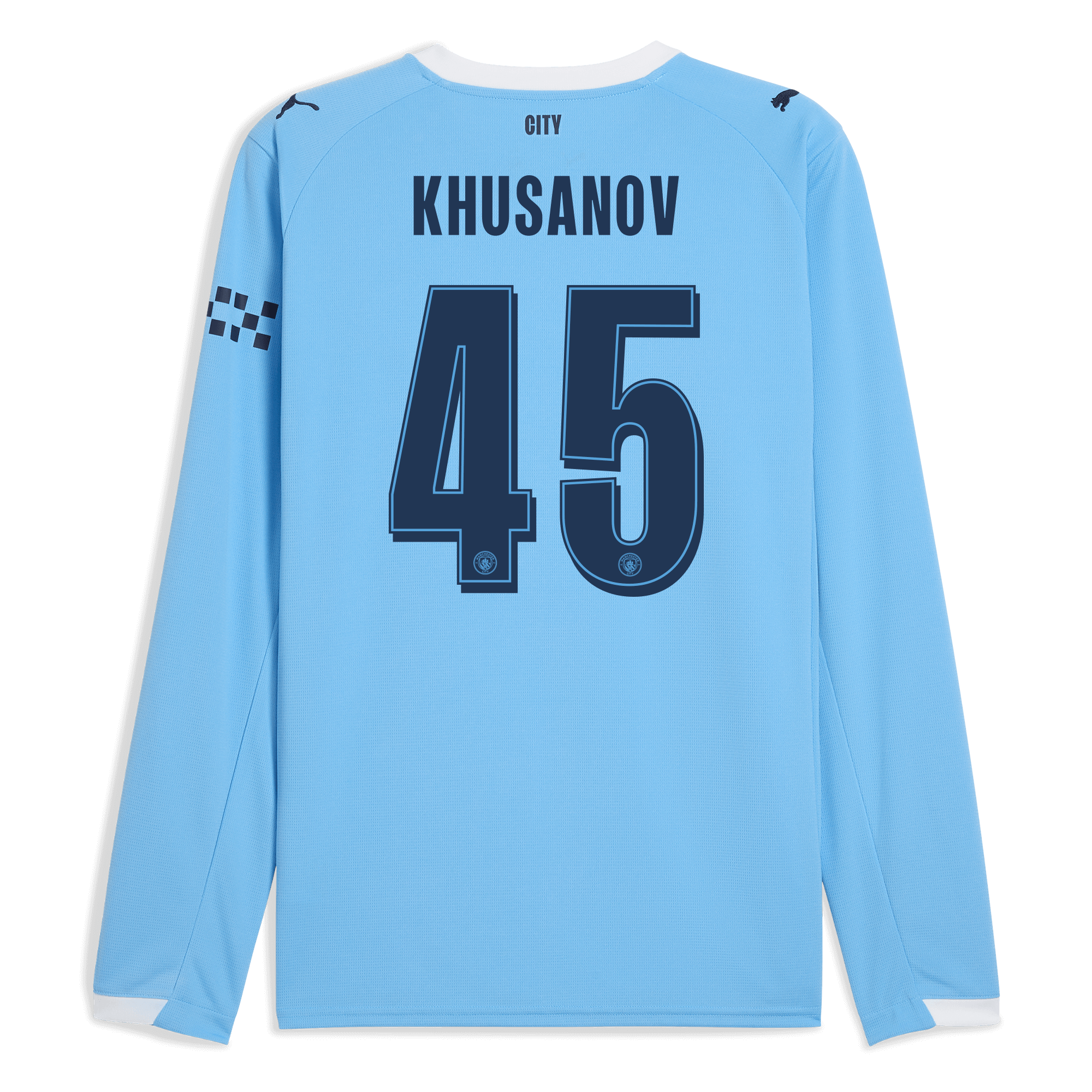 manchester city man city home jersey 202526 long sleeve with khusanov 45 printing Manchester City Shirts | Official Team Gear