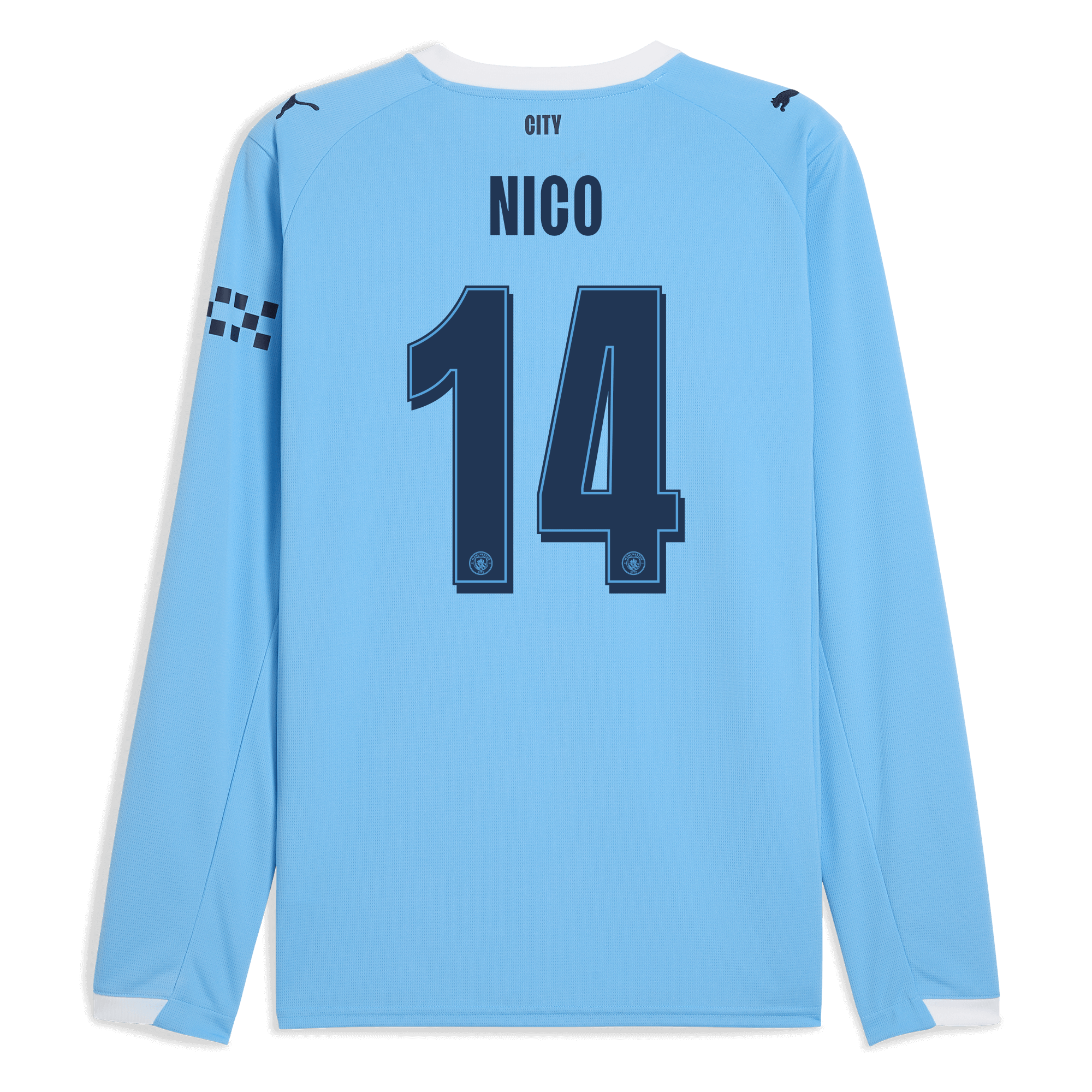 manchester city man city home jersey 202526 long sleeve with nico 14 printing Manchester City Shirts | Official Team Gear